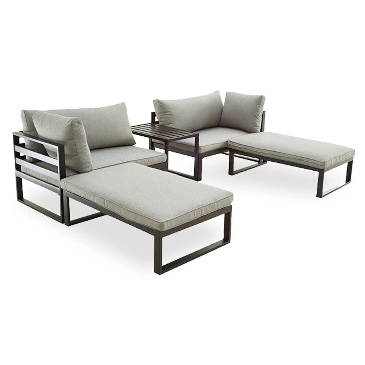 5-Piece Outdoor Patio Furniture Set - Lounge Chair Sectional Sofa with Ottoman & Coffee Table for Backyard, Porch, Balcony - Grey (Perfect for Relaxing, Entertaining & Sunbathing)