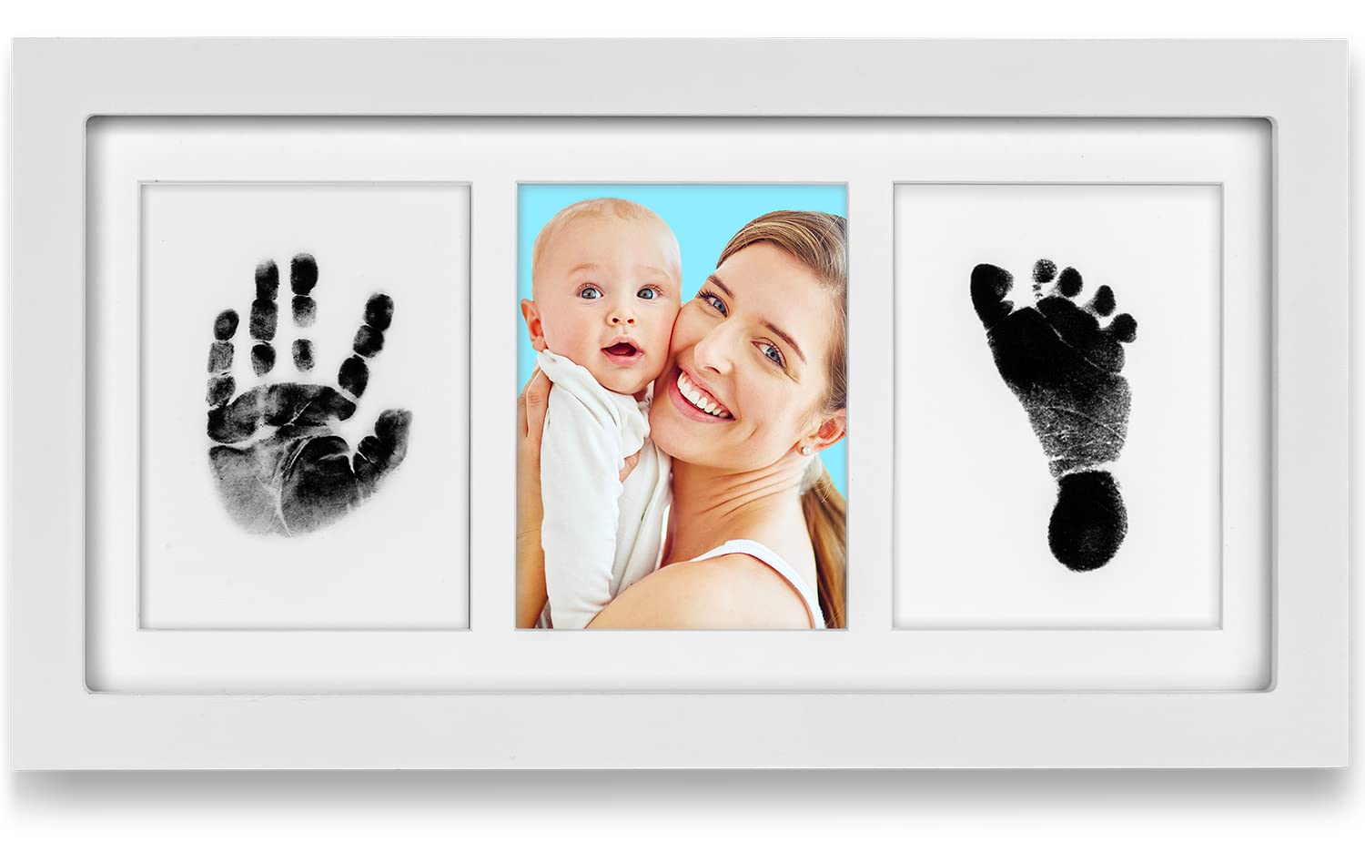 Baby Handprint and Footprint Kit with Safe Non-Toxic Ink Pad - Elegant White Wood Keepsake Picture Frame - Perfect Baby Shower Gift for Newborns - Capture Precious Memories for Nursery Decor & First Birthday