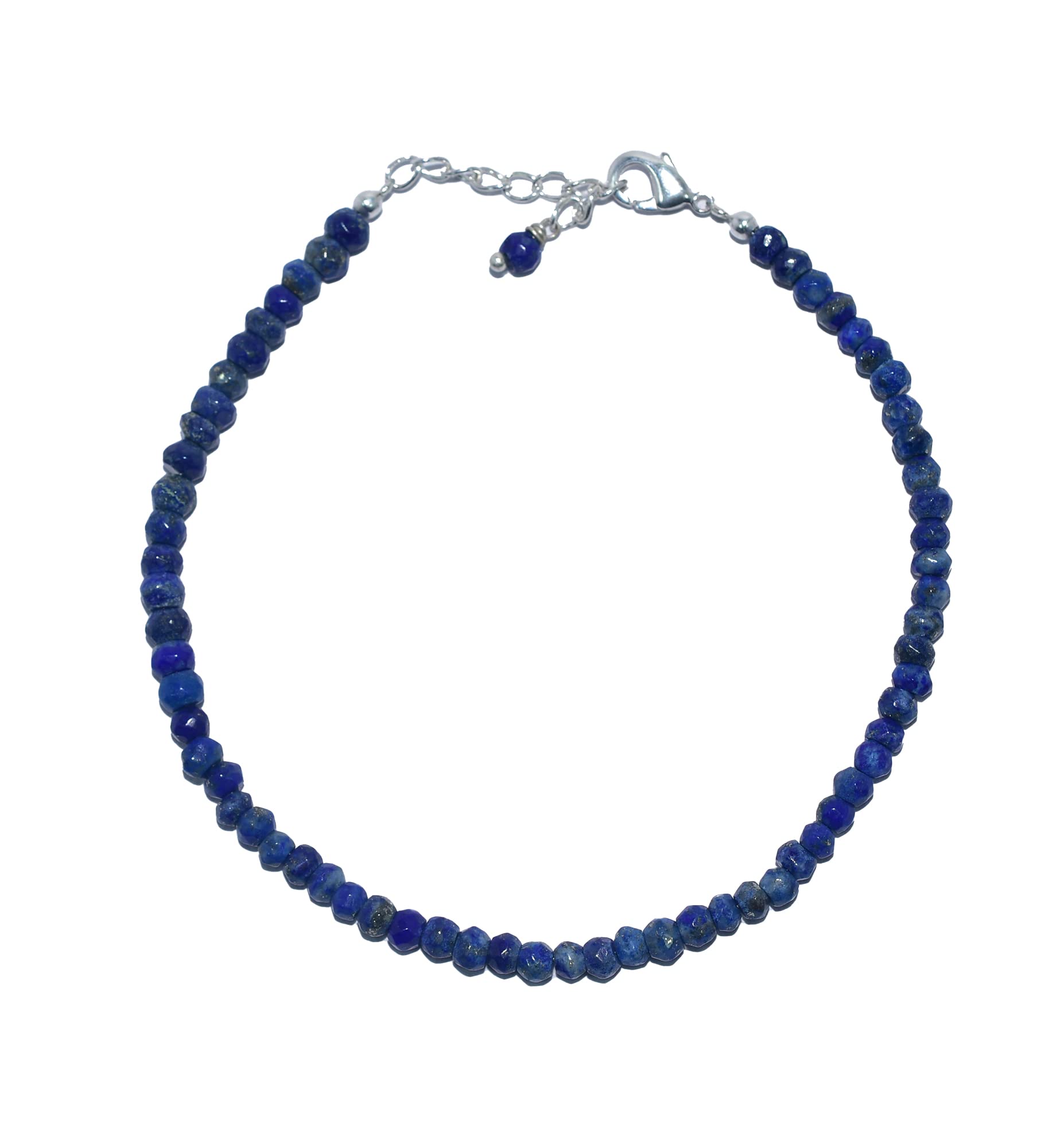 Natural Lapis Lazuli Gemstone Faceted Rondelle Beads Bracelet for Women - 8 Inch Adjustable Chain, Healing Crystal Jewelry for Meditation, Yoga & Spiritual Healing