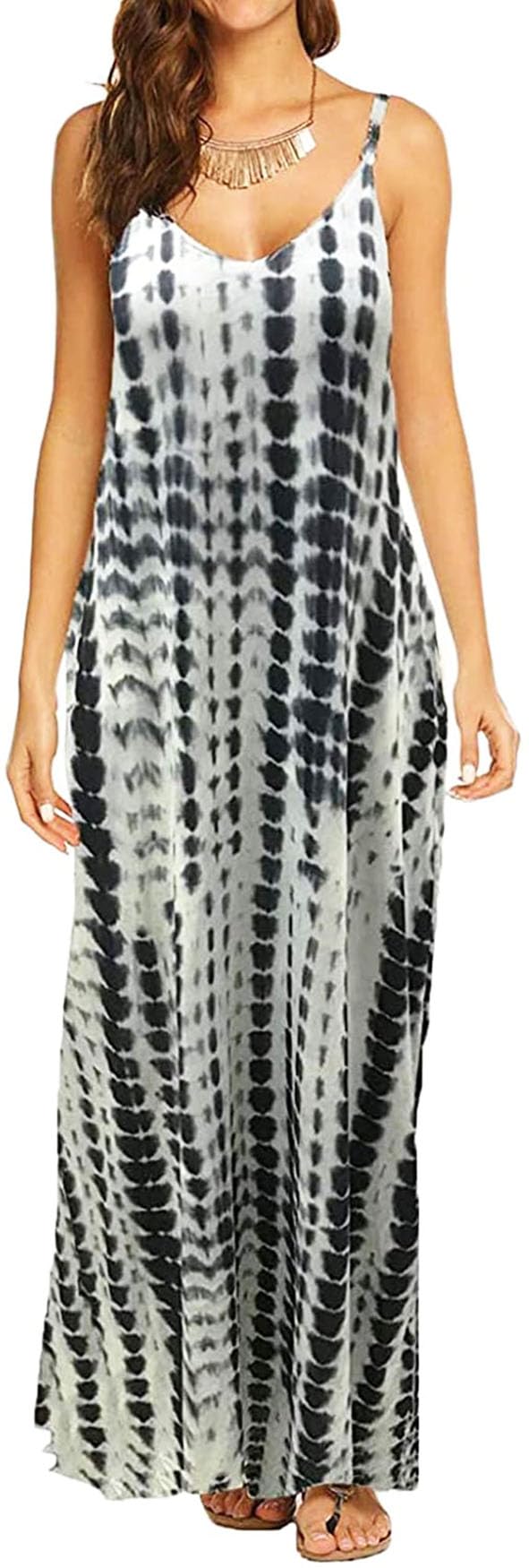 Supnier Women's Summer Maxi Dress - Casual V-Neck Sleeveless Bohemian Floral Long Dress with Pockets | Perfect for Beach Vacation, Date Night & Outdoor Parties