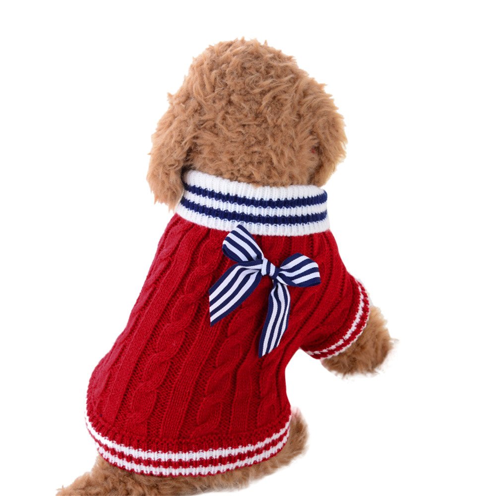 Wouke Pet Clothes - Cozy Winter Knit Sweater for Puppies with Butterfly Tie, Warm Dog Coat Apparel for Small Dogs - Perfect for Outdoor Walks & Indoor Comfort