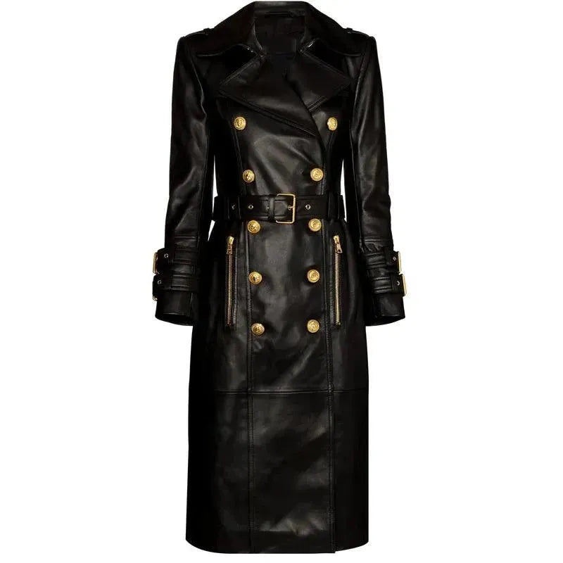 Double Breasted Leather Trench Coat for Women - Stylish Winter Outerwear for Office & Evening Events