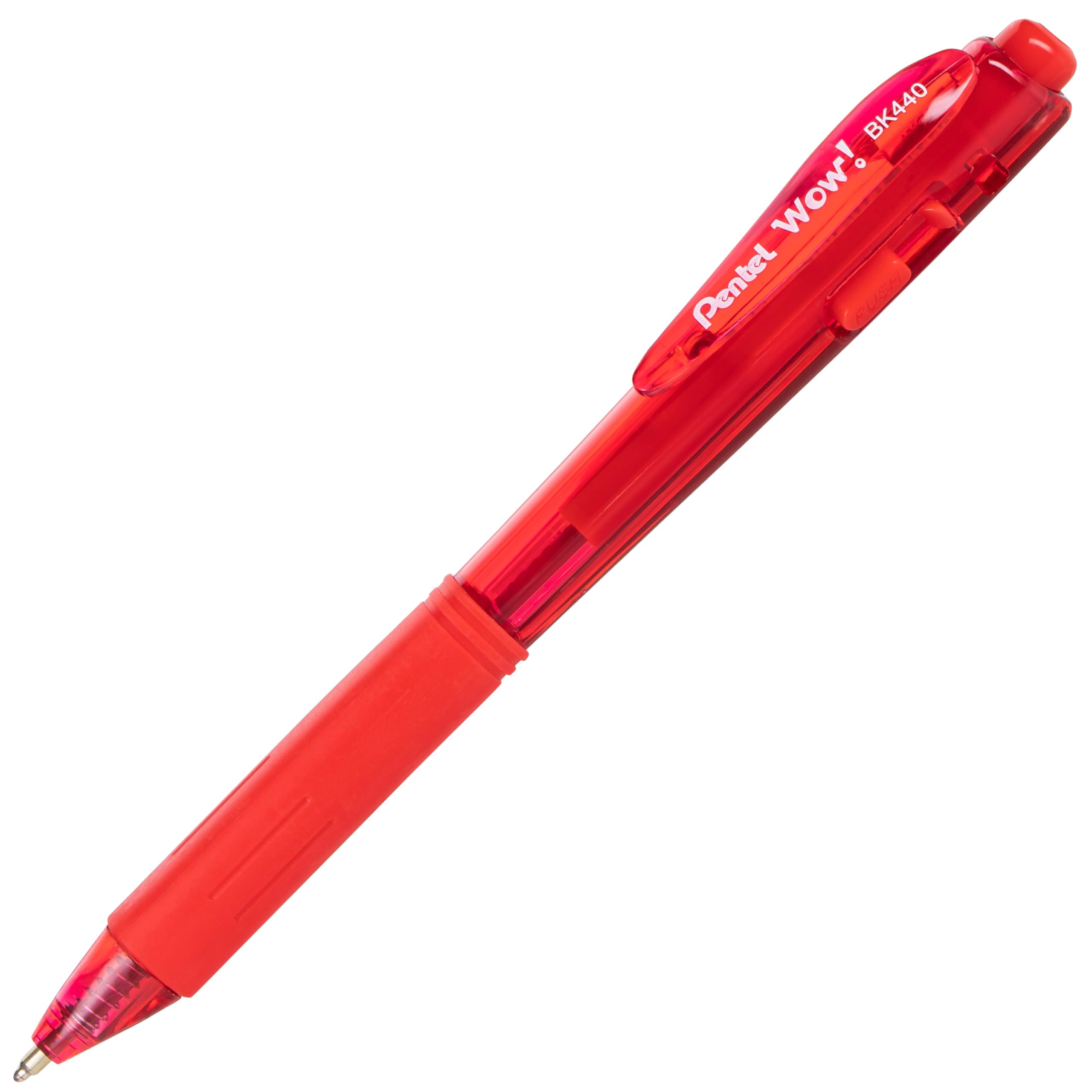 Pentel WOW Retractable Ballpoint Pens - Medium Point 1.0mm, 12 Pack - Transparent Red Barrels with Red Ink - Perfect for Office, School & Note Taking