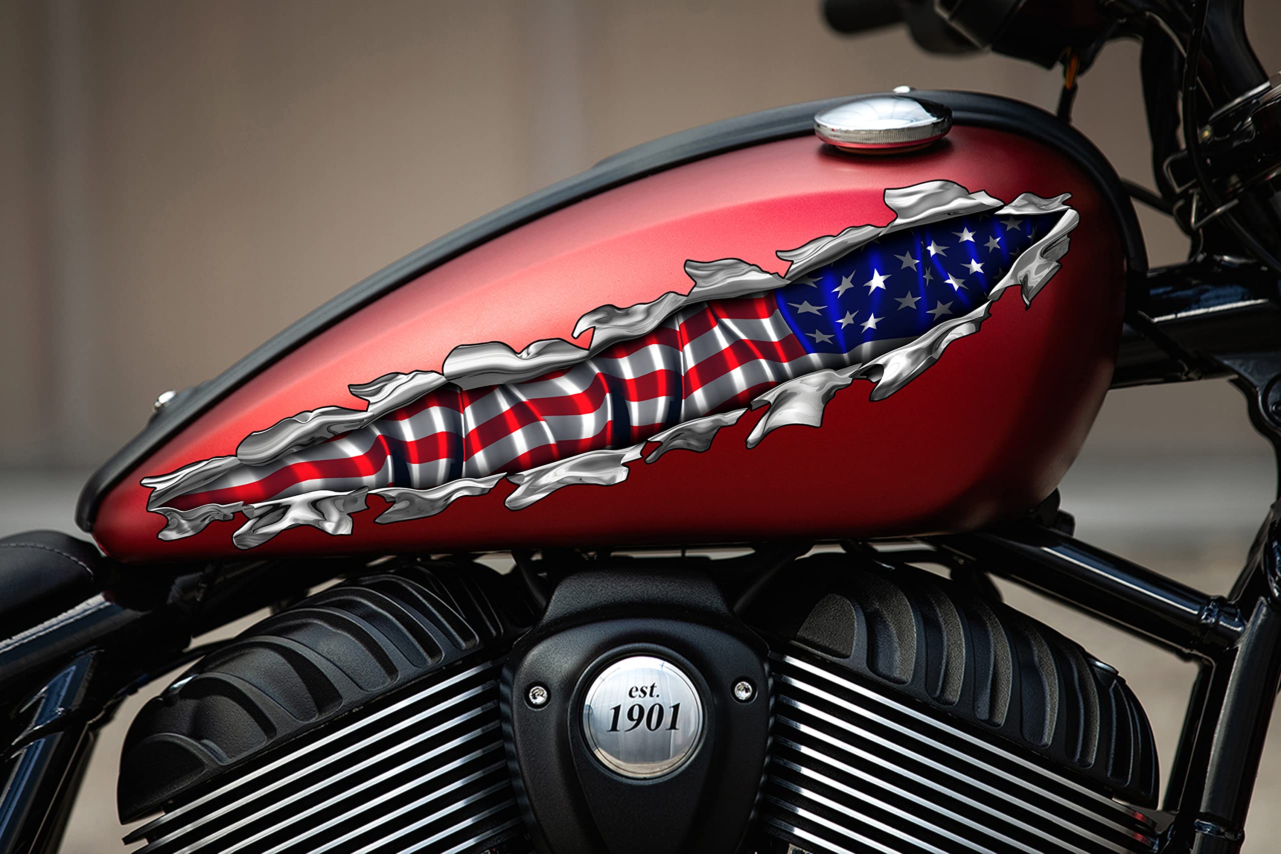 American Flag Car Vinyl Decal - Patriotic US Pride Car Sticker - USA Flag Ripped Metal Full Color Design (22x80) - Perfect for Trucks, SUVs & Cars to Show Your Patriotism