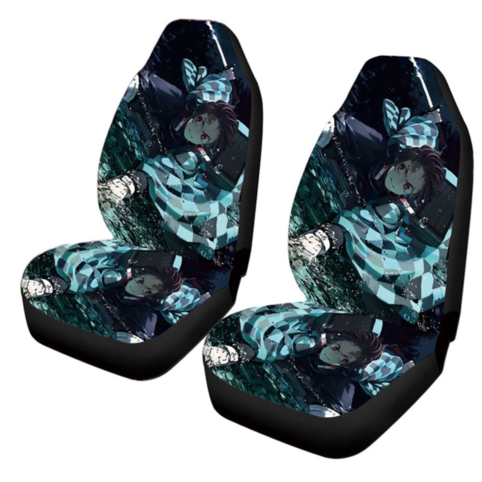 Demon Slayer Anime Car Seat Covers - Kamado Tanjirou Design Universal Fit for Cars, Trucks & SUVs (2-Piece Set) | Waterproof Auto Accessories & Car Decor for Anime Fans | Perfect for Daily Commute & Road Trips