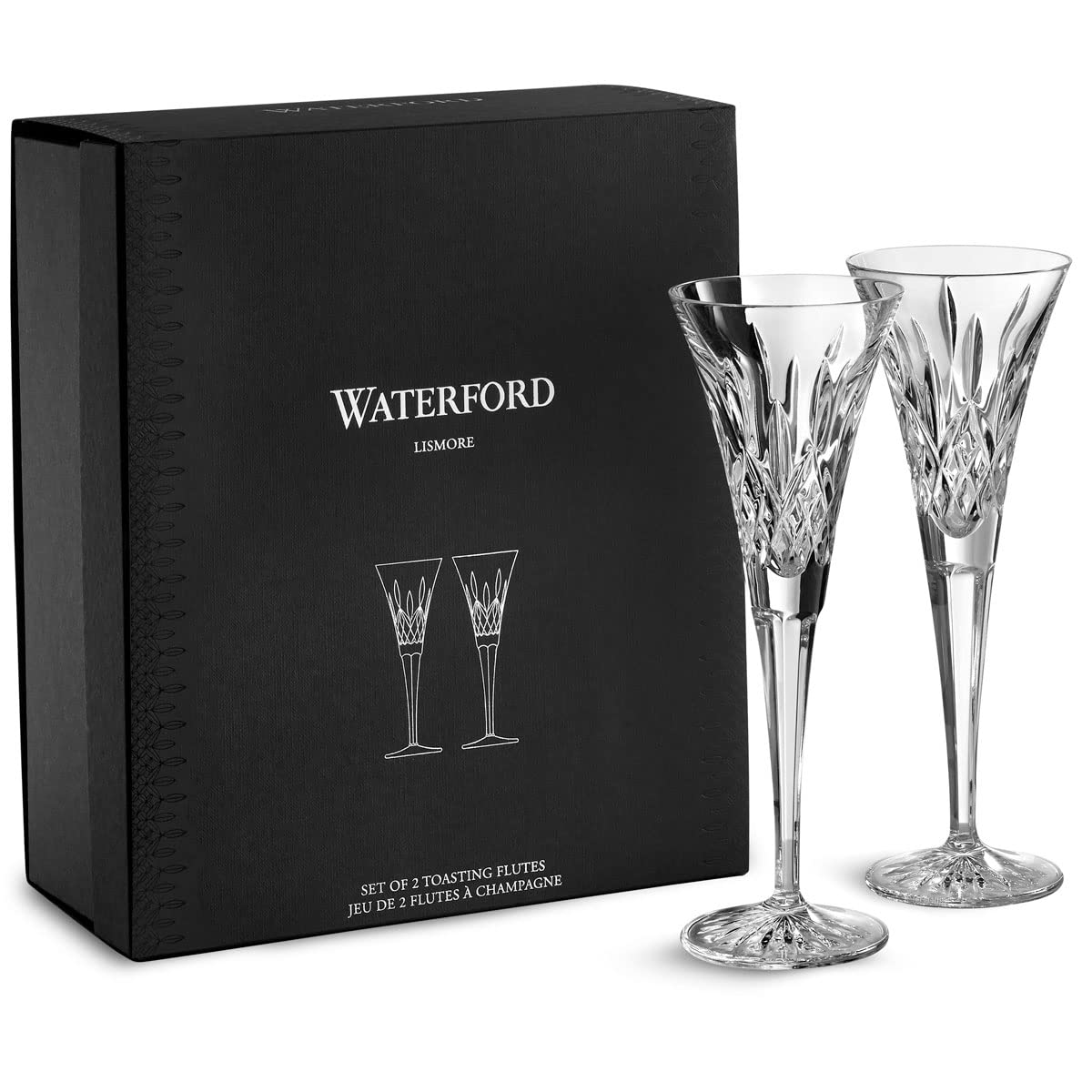 Personalized Lismore Toasting Flutes Set of 2 - Custom Engraved 5.5oz Crystal Champagne Glasses for Wedding, Anniversary, New Year's Eve - Elegant Gift for Couples, Bridal Shower & Romantic Celebrations