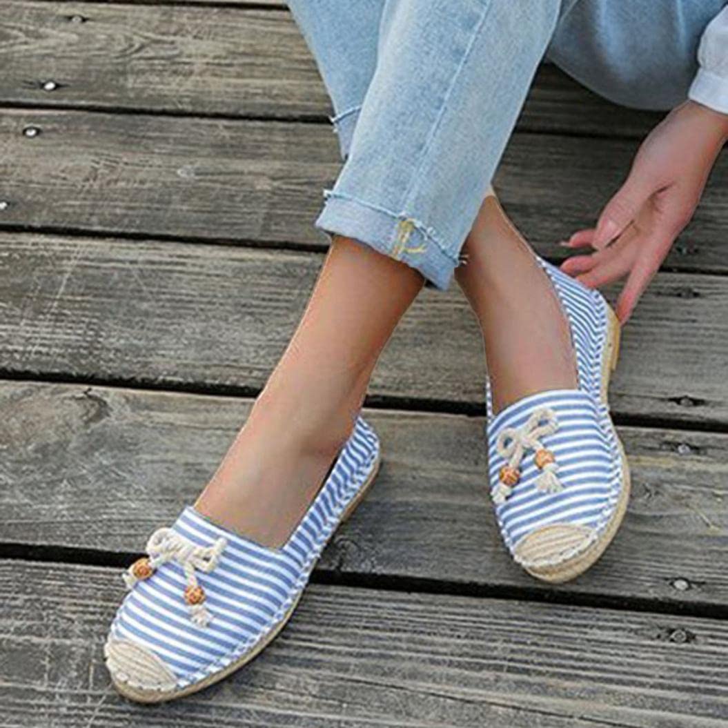 Hbeylia Women's Espadrille Sneakers - Breathable Canvas Slip-On Loafers with Bowknot & Striped Design - Casual Walking Shoes for Women & Girls | Perfect for Summer Outings, Beach Walks & Everyday Comfort