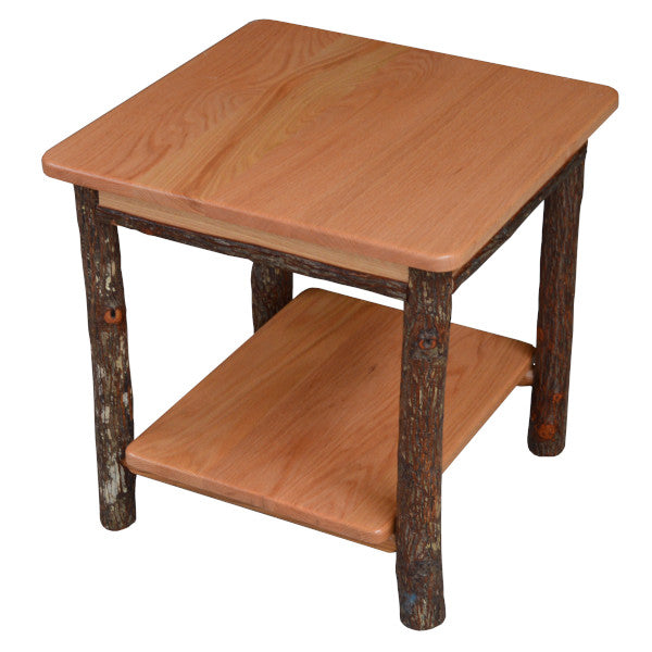 Solid Hickory Wood End Table with Shelf - Stylish & Durable Side Table for Living Room, Bedroom, or Office