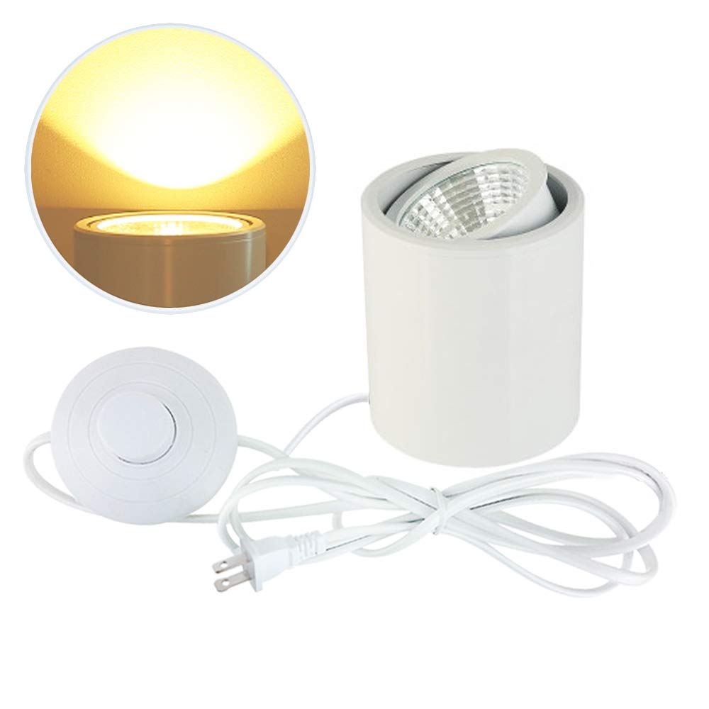 5W LED Accent Uplight with White Foot Switch - Portable Barrel Spotlight for Home Decor, Gallery Exhibition & Stage Lighting - Perfect for Loft Backlighting, Art Display and Event Decoration