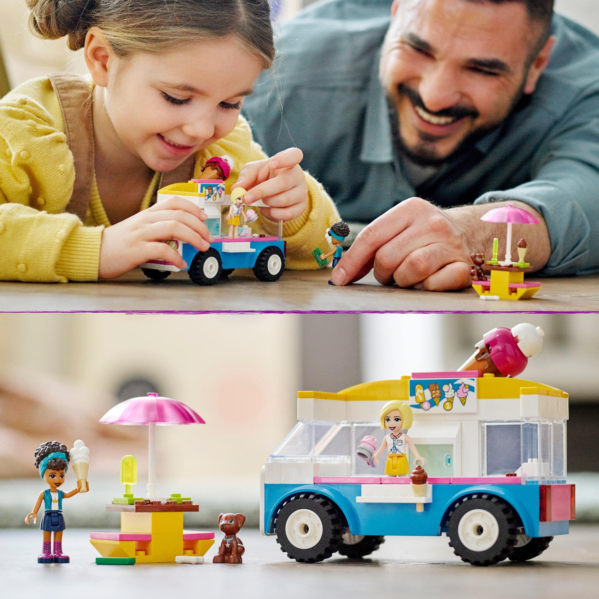 LEGO 41715 Friends Ice Cream Truck Building Toy with Dog Figure, Vehicle & Mini-Dolls Dash & Andrea - Creative Play for Kids Ages 4+ | Birthday Gift, Pretend Play, STEM Learning Toy