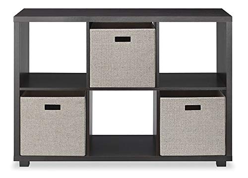 Whitmor Deluxe 6 Cube Organizer with 3 Fabric Bins - Espresso Finish Closet & Home Storage Shelf for Bedroom, Living Room, Office Organization