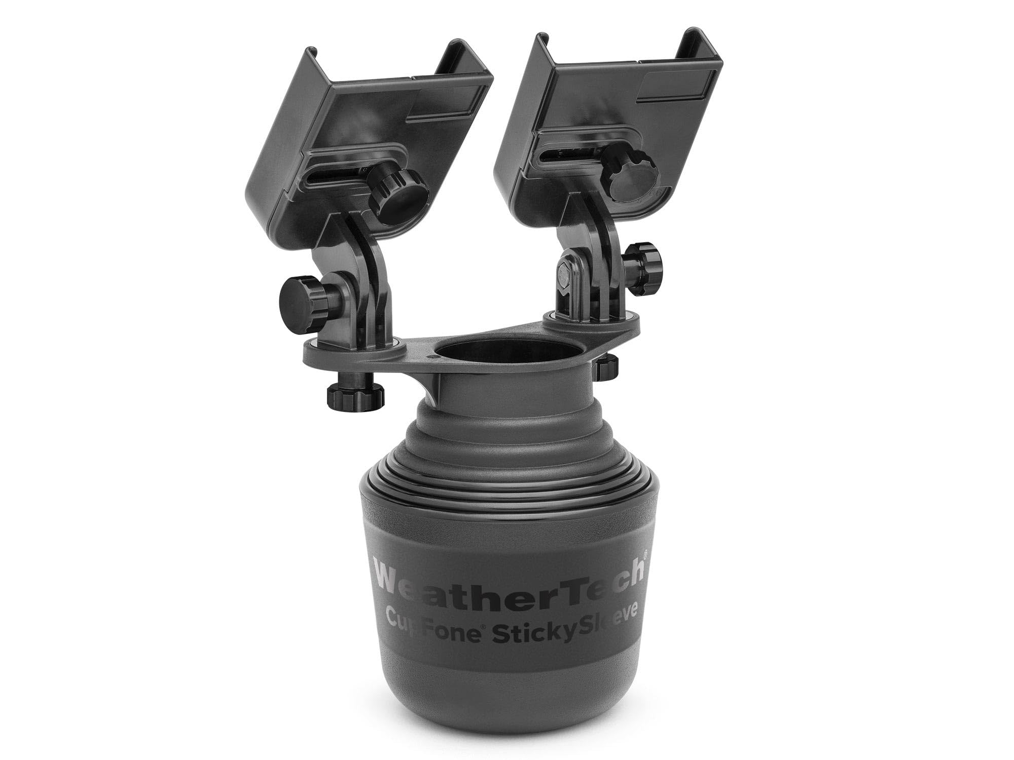 WeatherTech CupFone Duo - Universal Adjustable Cup Holder Phone Mount for Car & Truck - Compatible with iPhone & Android Smartphones - Secure Charging Accessory with Black Metal Knobs - Perfect for Hands-Free Driving, GPS Navigation & Road Trips