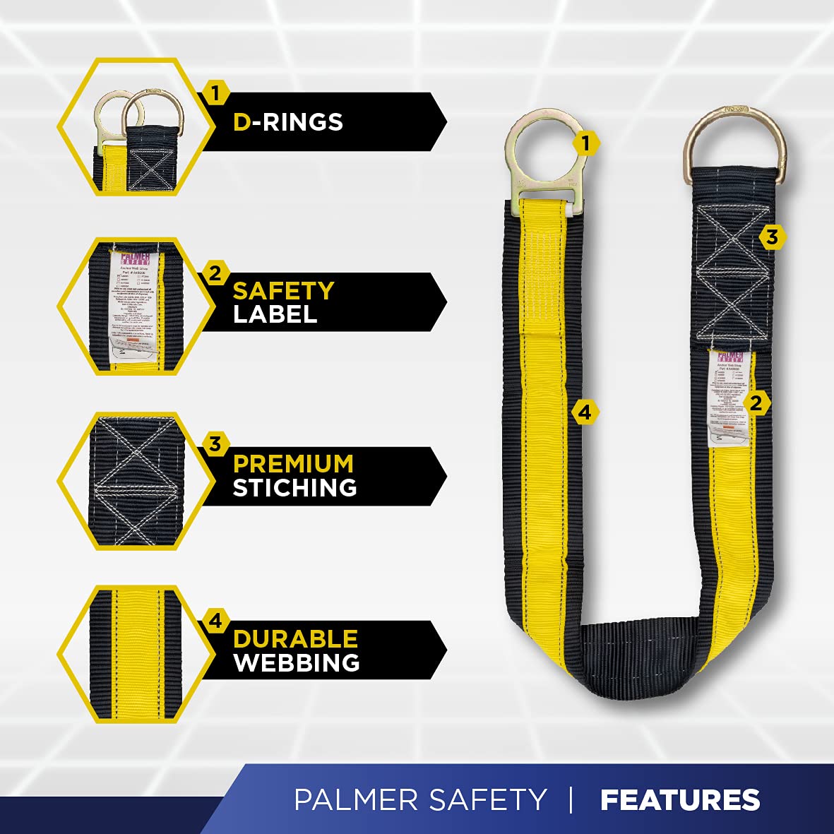 Palmer Safety Fall Protection Harness - Hammerhead Series Premium Safety Kit with Lanyard & D-Ring Extender | OSHA Compliant Work Harness for Construction, Roofing & Industrial Use