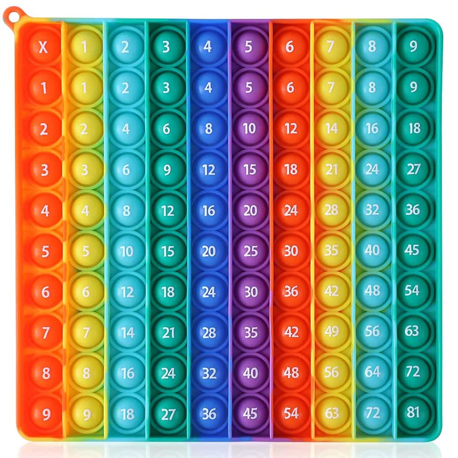 DK-SIMINA Large Rainbow Math Fidget Toy - 100 Bubble Square Dimple Sensory Stress Relief Toy for Kids & Adults with 1-9 Multiplication Table - Perfect for Classroom, Office & Anxiety Relief