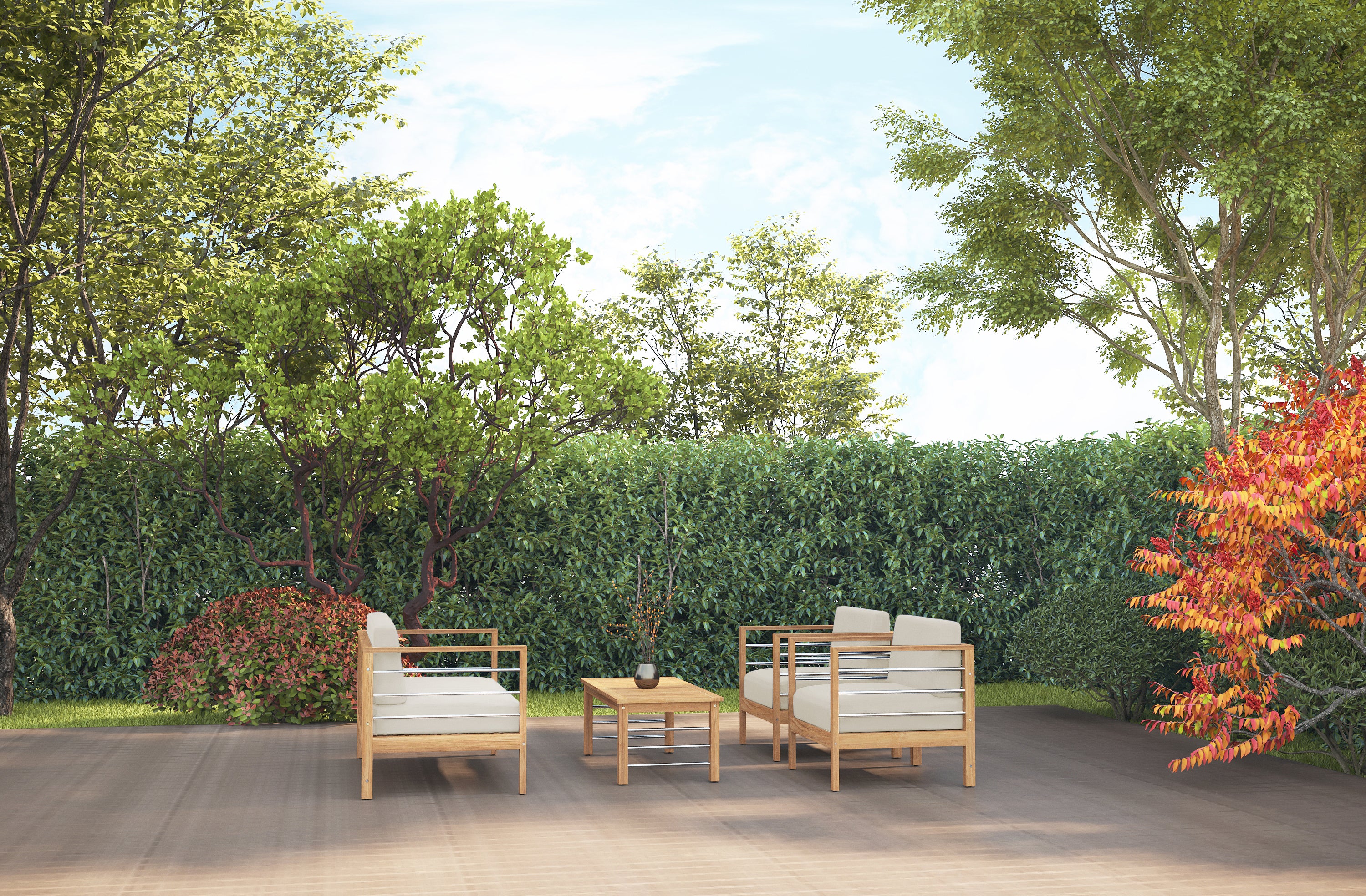 Premium 4-Piece Teak Outdoor Patio Deep Seating Set with Sunbrella Cushions - Waterproof & UV Resistant - Perfect for Backyard, Garden, Poolside & Patio Relaxation