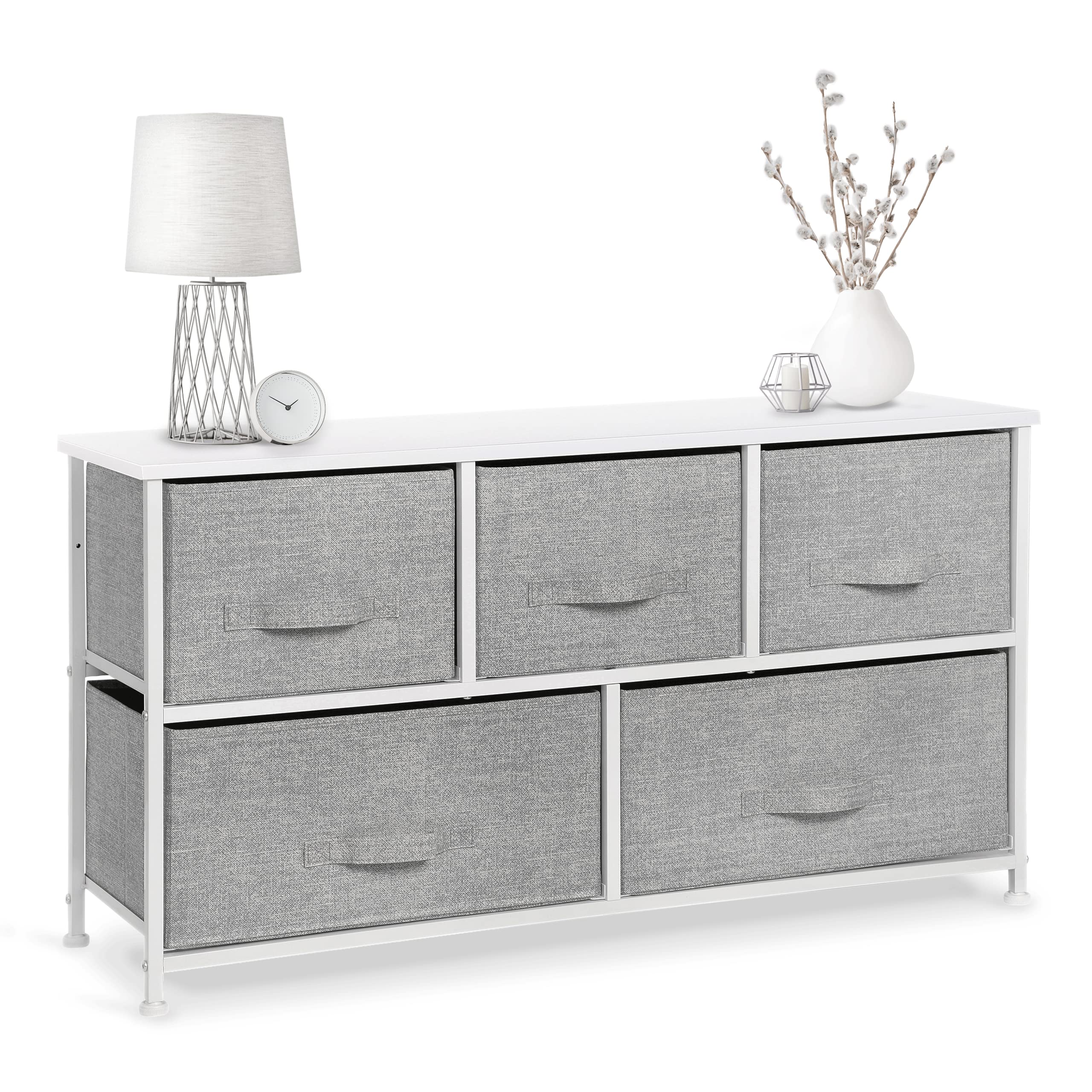 BINO 5-Drawer Fabric Dresser Organizer, Light Grey | Closet & Bedroom Storage Solution | Space-Saving Dresser Tower for Clothes, Toys & Accessories | Perfect for Nursery, Hallway & Entryway Organization | Foldable & Sturdy Furniture for Small Spaces