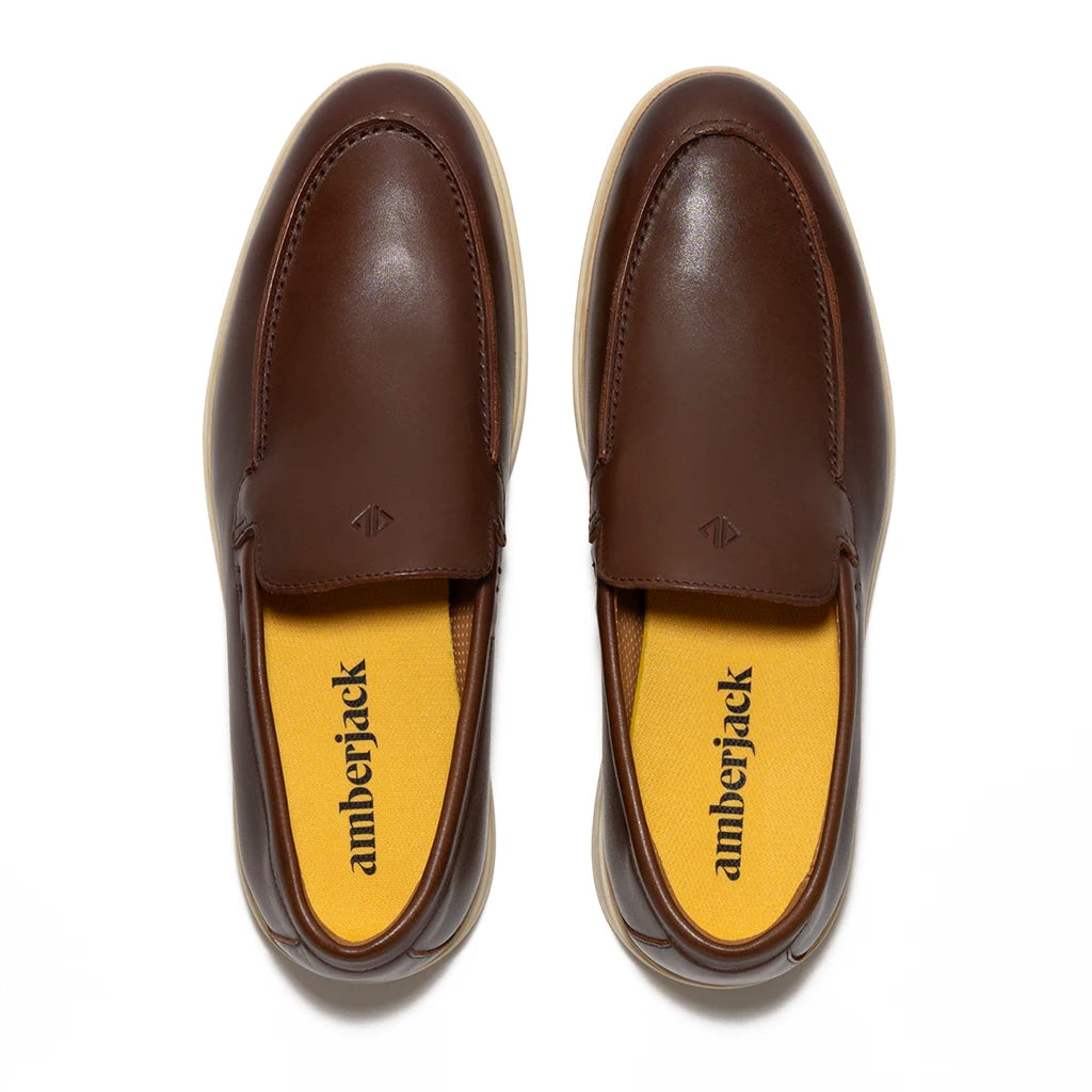 Premium Genuine Leather Loafer Shoes for Men - Chestnut & Cream Color - Comfortable Slip-On Dress Shoes for Business, Office & Casual Wear
