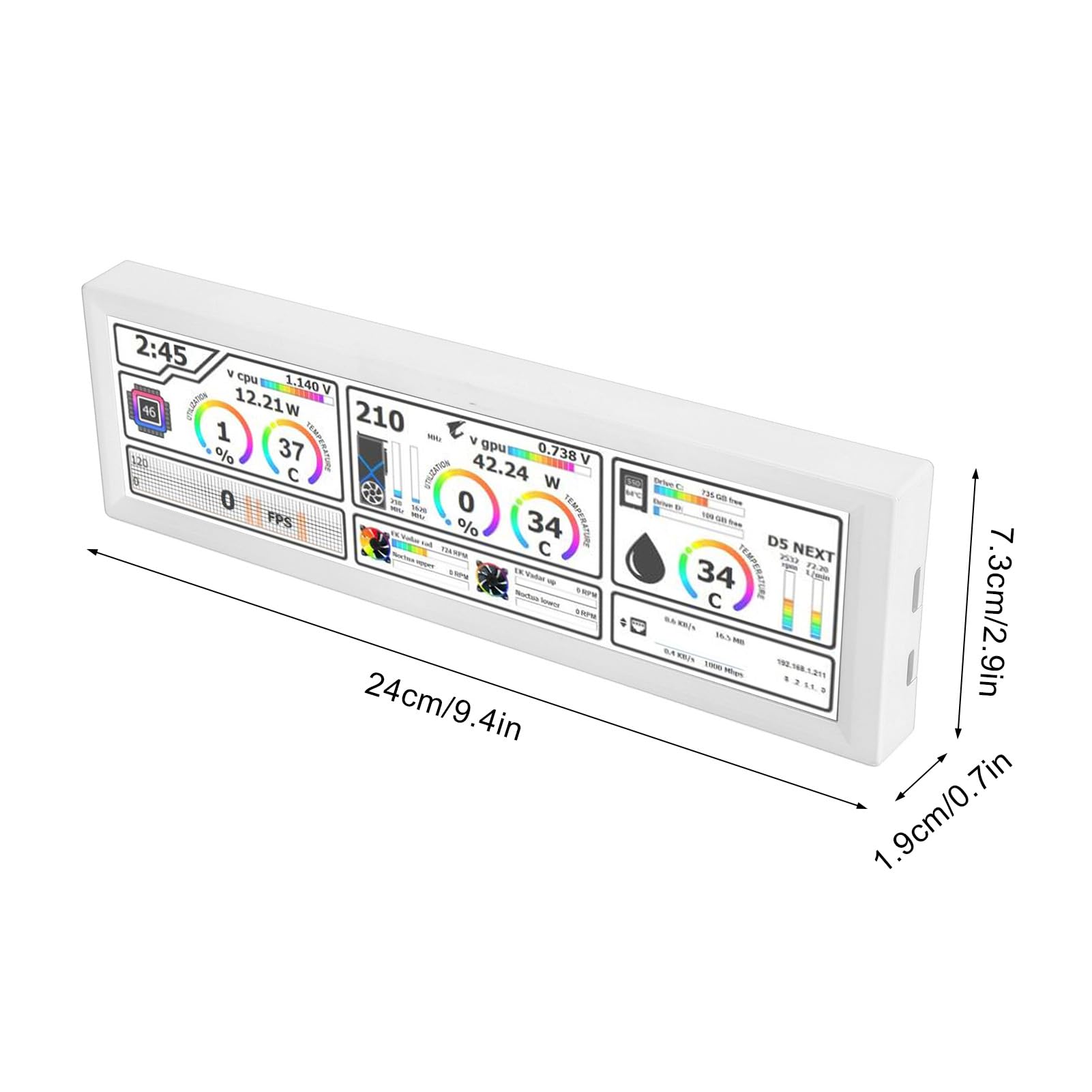 Jectse 8.8 Inch PC Temperature Monitor - Real-Time GPU, CPU, RAM, FPS & HDD Data Display with 360° Auto Rotation for Gaming PC Case - Customizable DIY Themes (White) - Perfect for Gaming Rigs, Workstations & PC Builds