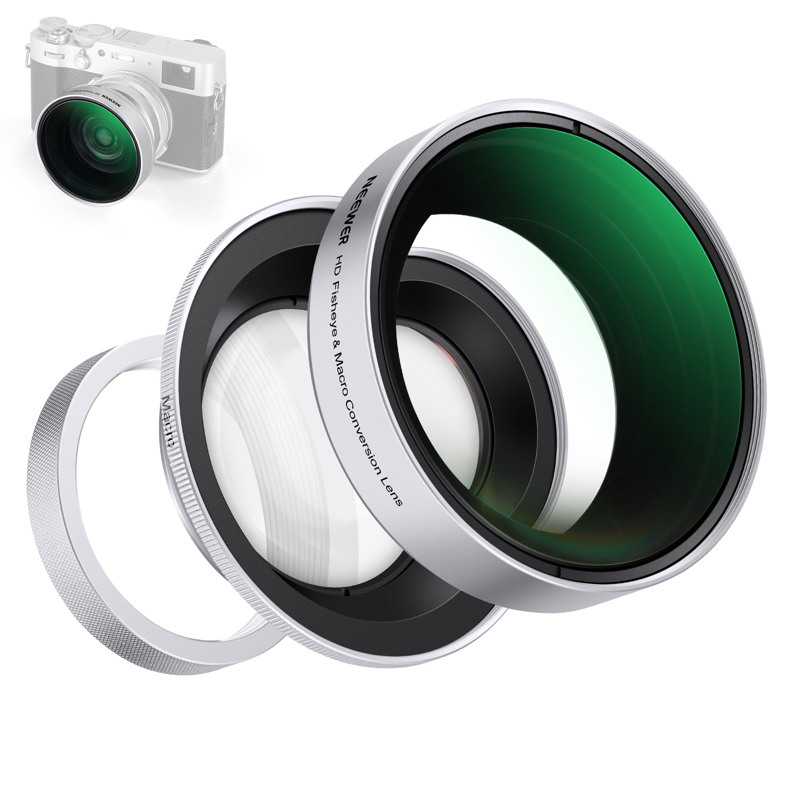 NEEWER LS 46 49mm 0.43x Fisheye & 1.4x Macro Lens for Fujifilm X100 Series Cameras - Wide Angle & Close-Up Photography for Travel, Vlogging, and Creative Shots