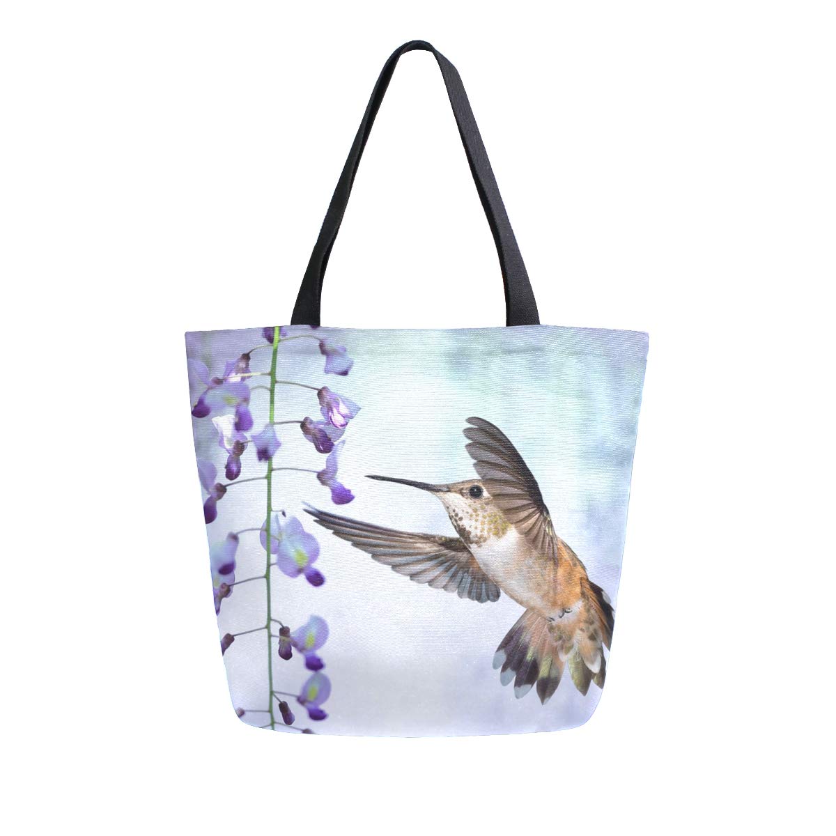 Naanle Hummingbird Canvas Tote Bag - Large Women's Casual Shoulder Bag & Handbag in Lavender Floral Print | Reusable Heavy-Duty Cotton Shopping Tote for Groceries, Beach, Work & Outdoor Activities