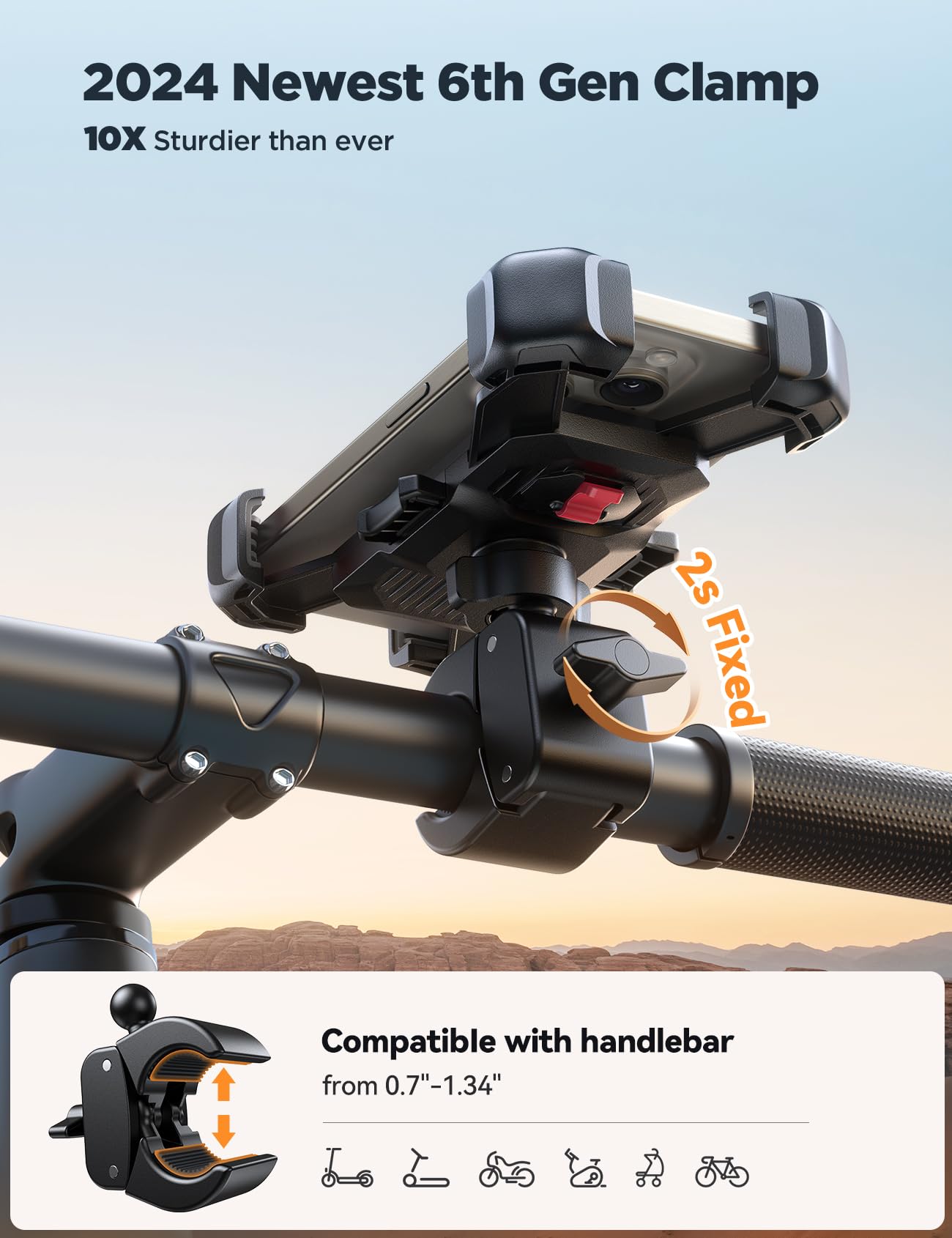 JOYROOM Motorcycle Phone Mount - 1 Second Auto Lock, Military-Grade Anti-Shake (100mph), Universal Bike Phone Holder for iPhone, Samsung & All Smartphones - Quick 10-Second Installation - Perfect for Road Trips, Commuting & Adventure Riding