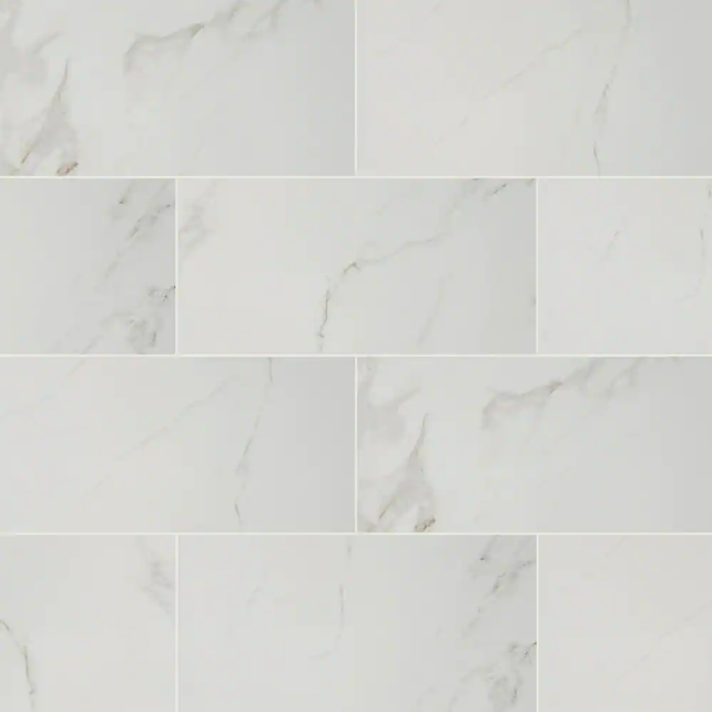 Premium Carrara White Marble Tile 12x24 Inch - Polished Ceramic Wall & Floor Tile for Bathroom, Kitchen, and Living Room Renovation