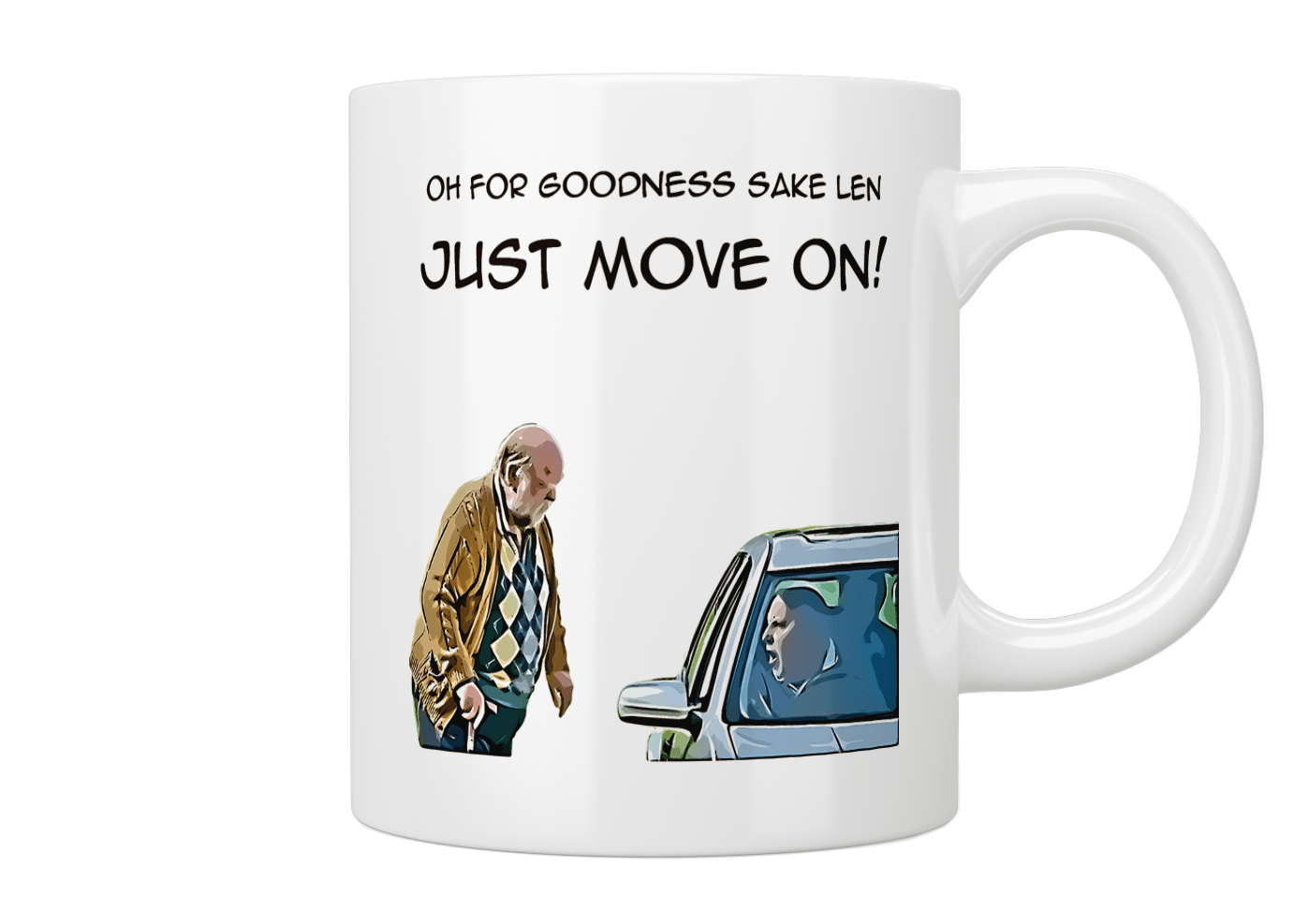 Funny Coffee Mug - 'Oh For Goodness Sake Len Just Move On!' Novelty Ceramic Cup for Office, Home & Gifts | Great for Tea, Coffee & Hot Beverages
