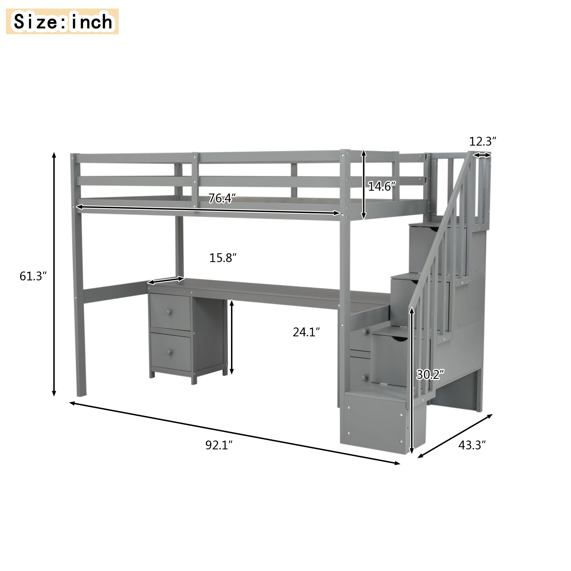 Harper & Bright Designs Twin Size Wood Loft Bed with Stairs, Desk & Storage Drawers - Space Saving Kids Bedroom Furniture for Small Rooms, Dorm or Apartment
