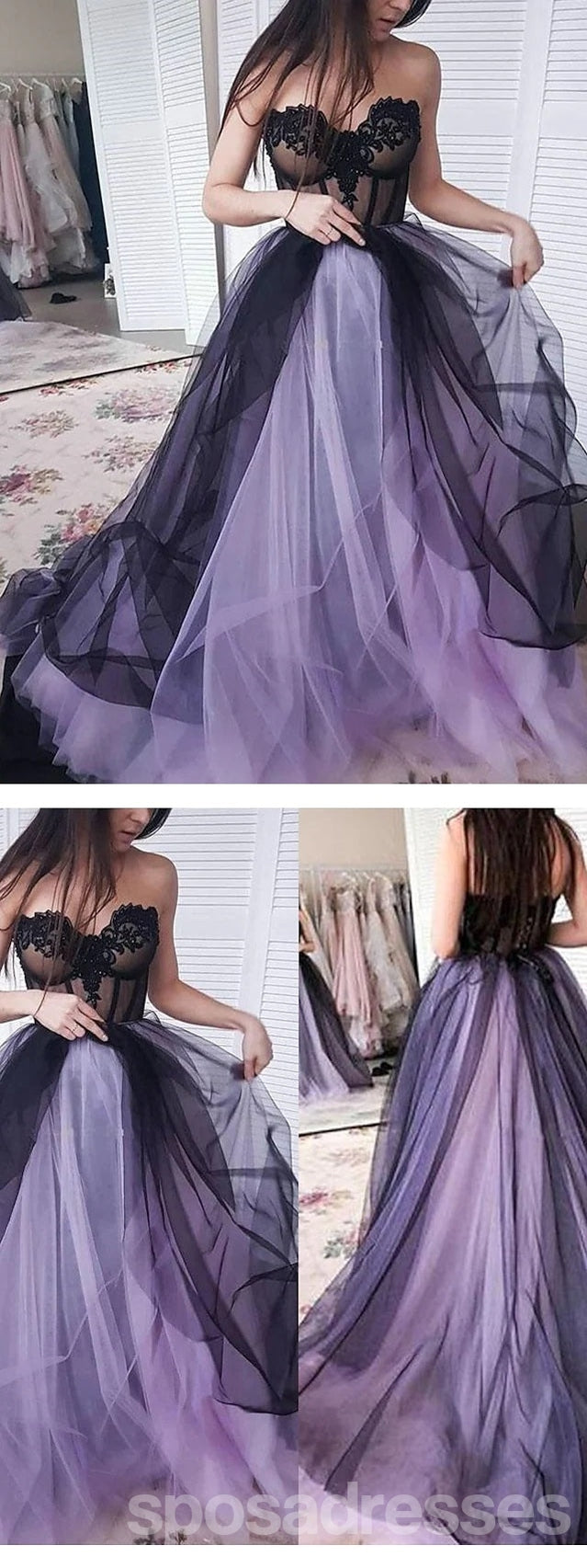 Elegant Black Purple A-Line Sweetheart Long Prom Dress for Women - Perfect for Homecoming, Formal Events & Evening Parties
