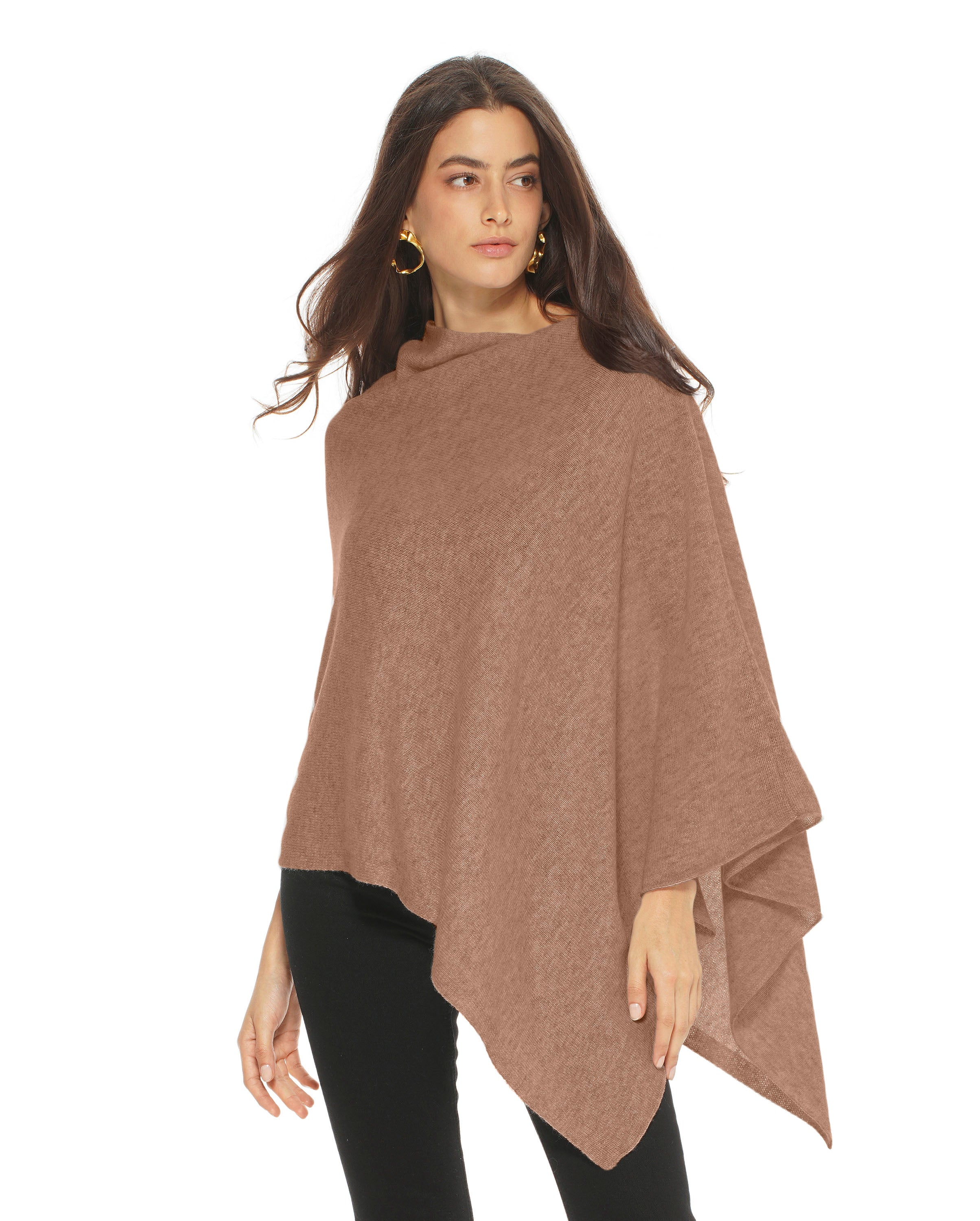 Luxury Women's Pure Cashmere Poncho Shawl - Soft & Warm Camel Color - Perfect for Fall, Winter & Travel