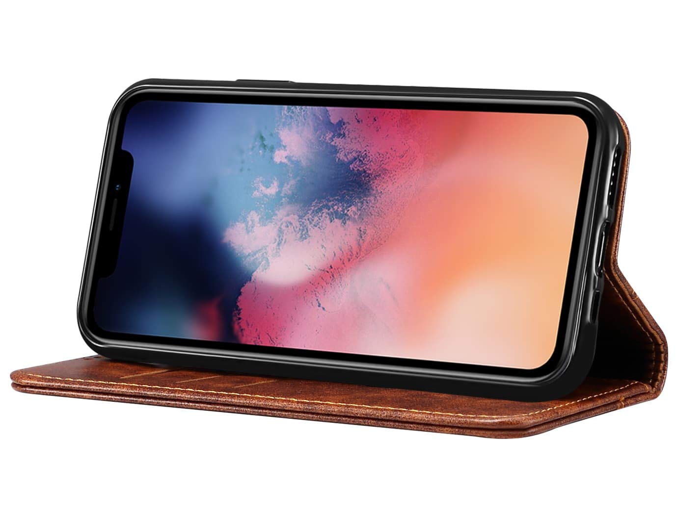 SINIANL Leather Wallet Case for iPhone 11 Pro Max (6.5 inch 2019) - Magnetic Folio Cover with Stand, ID Holder & Credit Card Slots | Book Design | Khaki Color | Perfect for Business, Travel & Daily Use