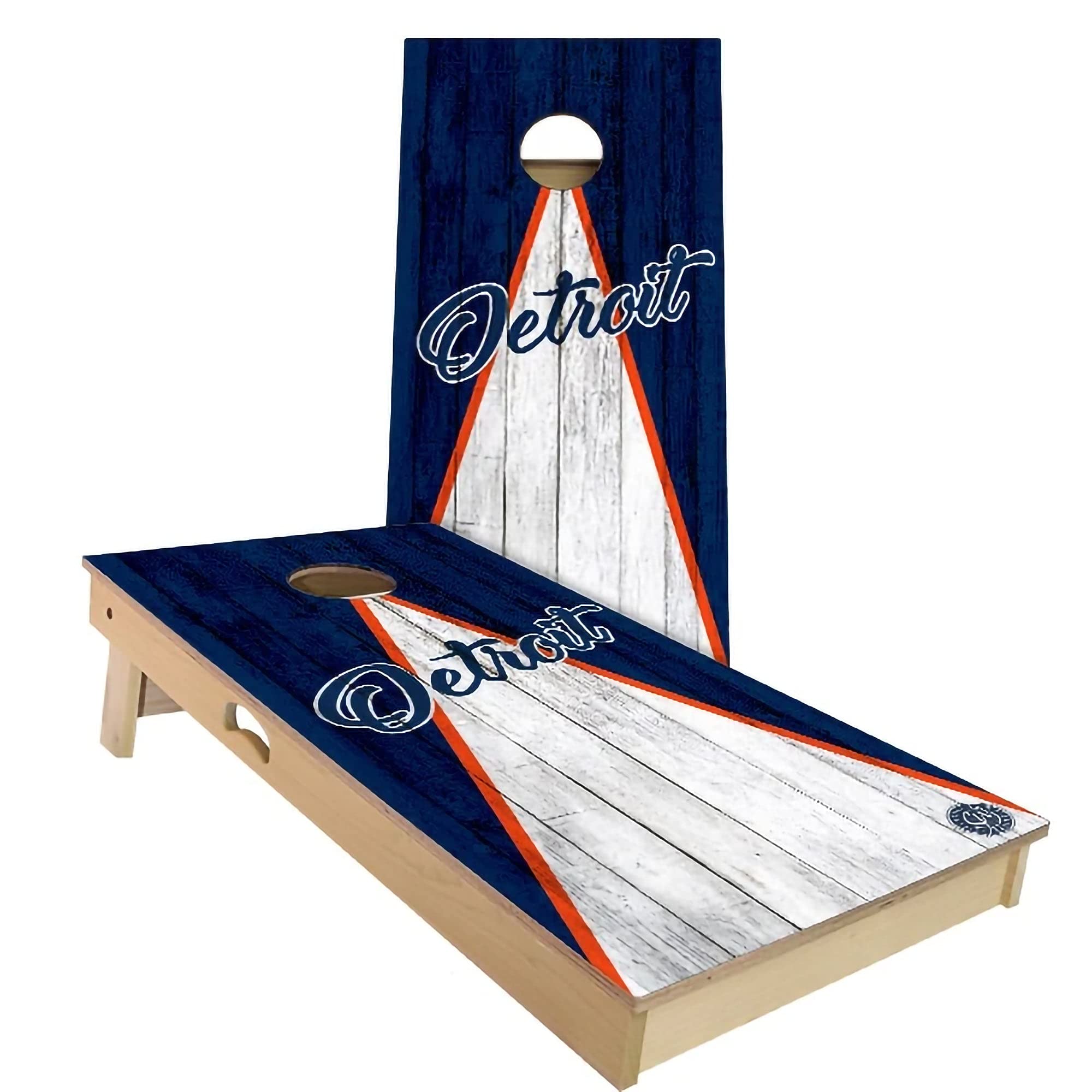 Detroit Triangle City Themed Cornhole Game Set - 2 Wooden Boards & 8 Bags - Outdoor Lawn Games for Backyard, Tailgating, Parties - Multiple Sizes & Accessories Included