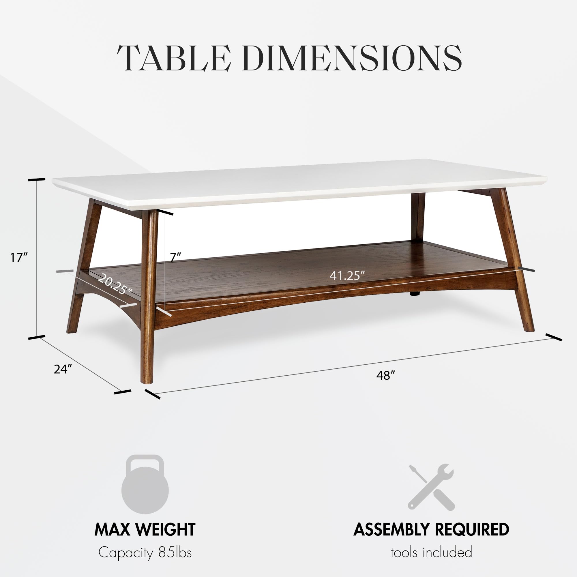 Madison Park Solid Wood Rectangular Coffee Table with Storage Shelf - Minimalist Living Room Accent Furniture in Off-White/Pecan Parker | Perfect for Small Spaces, Modern Decor & Coffee Table Storage Solutions