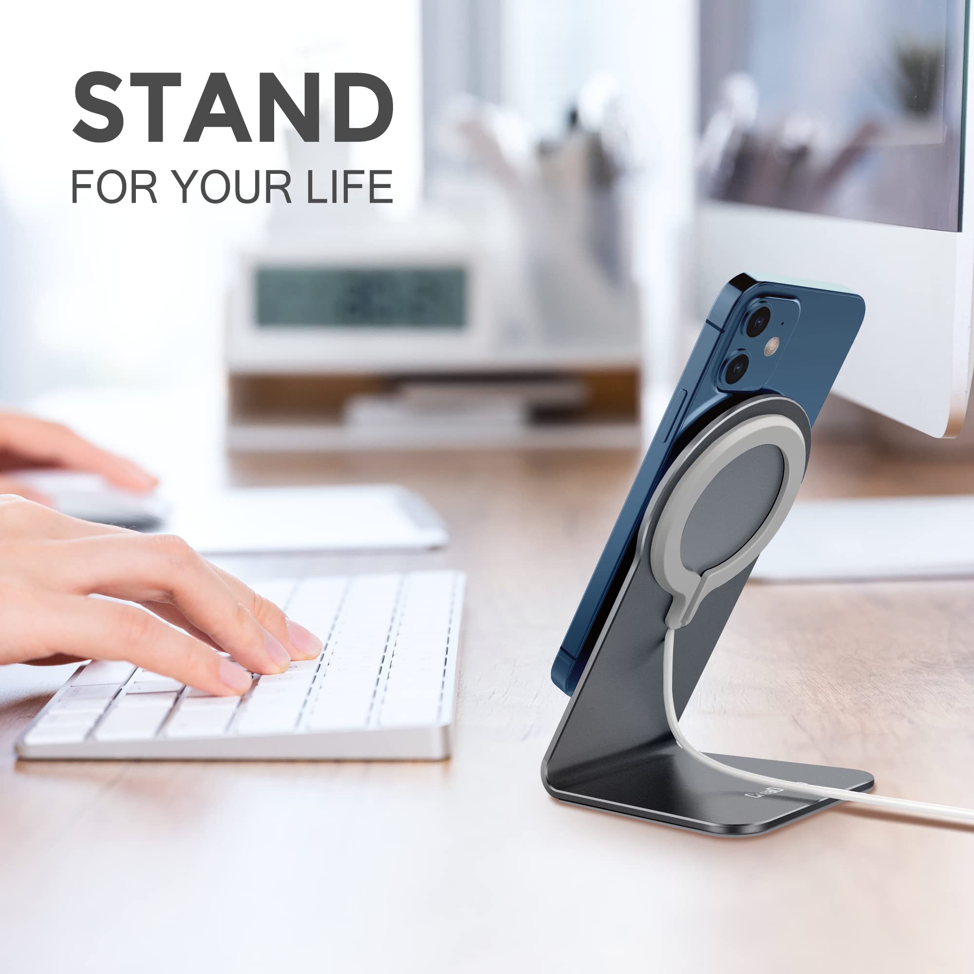 Premium Aluminum MagSafe Stand for iPhone 16/15/14/13/12 Series - Compatible with iPhone 16/15/14/13/12 Plus/Pro/Pro Max - Durable Charging Holder for Desk, Office & Nightstand (MagSafe Charger Not Included)
