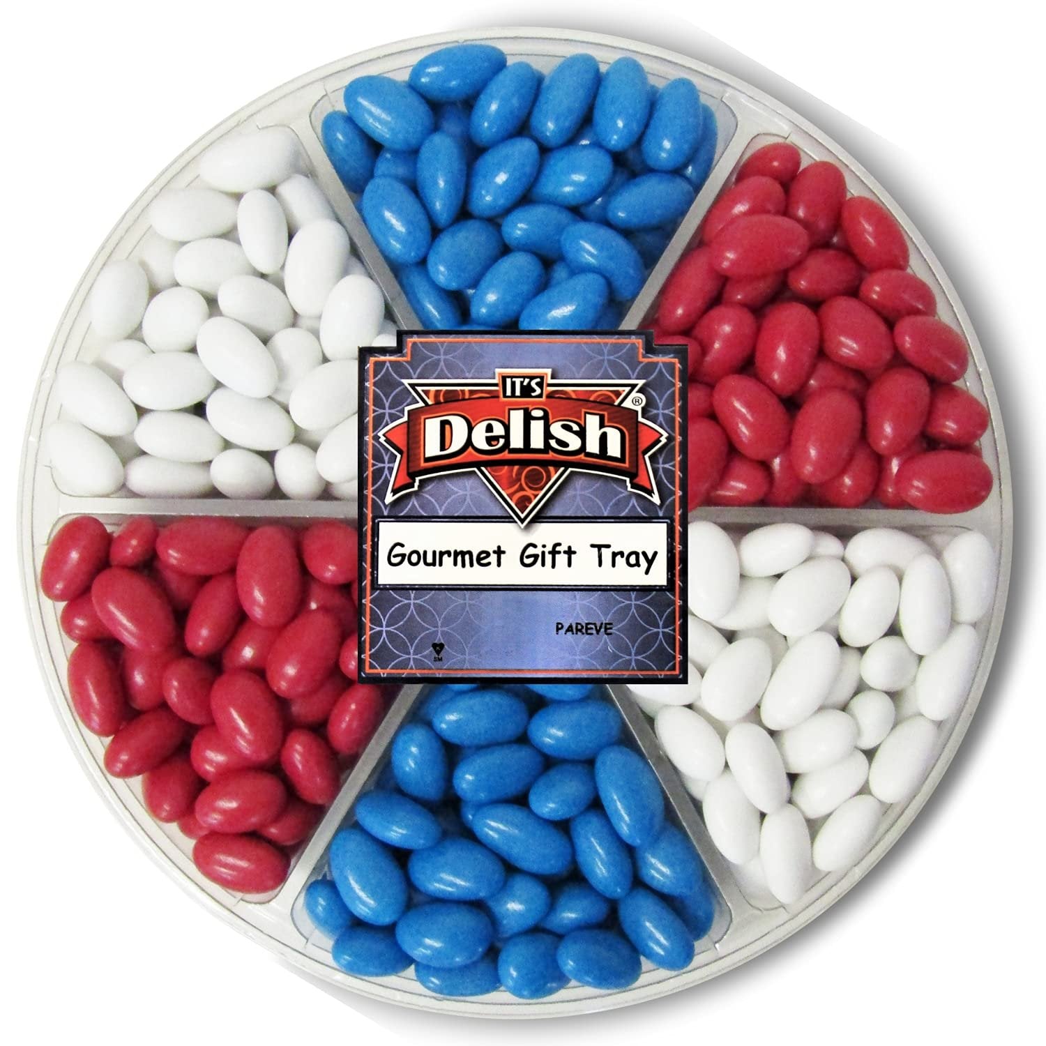 Patriotic Jordan Almonds Large Gift Tray - 36oz Bulk Candy for Weddings, Baby Showers & Holidays - Red White & Blue Confetti Almonds in Elegant Gift Box