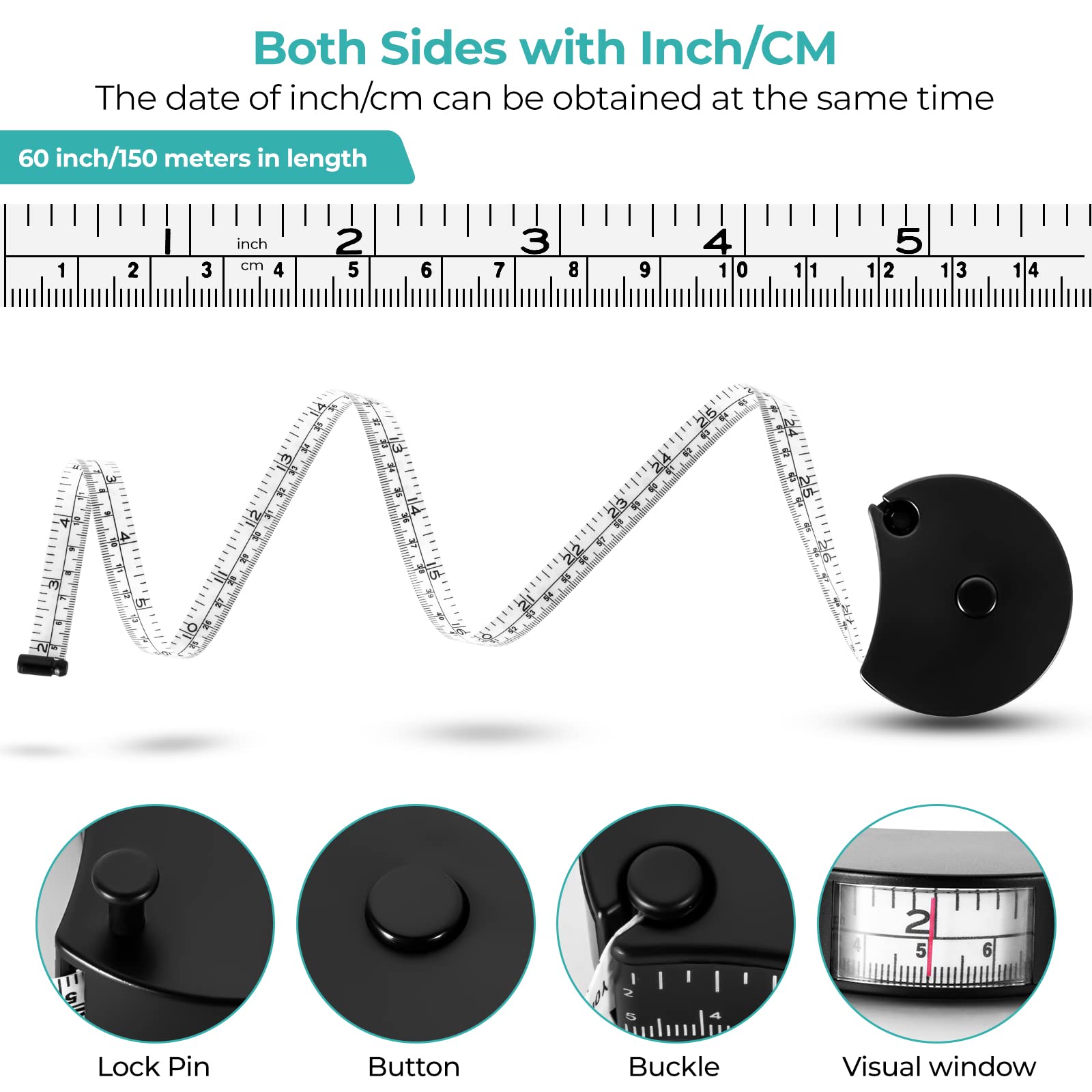 Retractable Body Tape Measure for Weight Loss, Fitness & Bodybuilding - 60 Inch/150cm Soft Sewing Measuring Tape with Lock Pin - Perfect for Tailors, DIY & Body Measurements (3-Pack) - Ideal for Tracking Progress, Sewing Projects & Health Monitoring