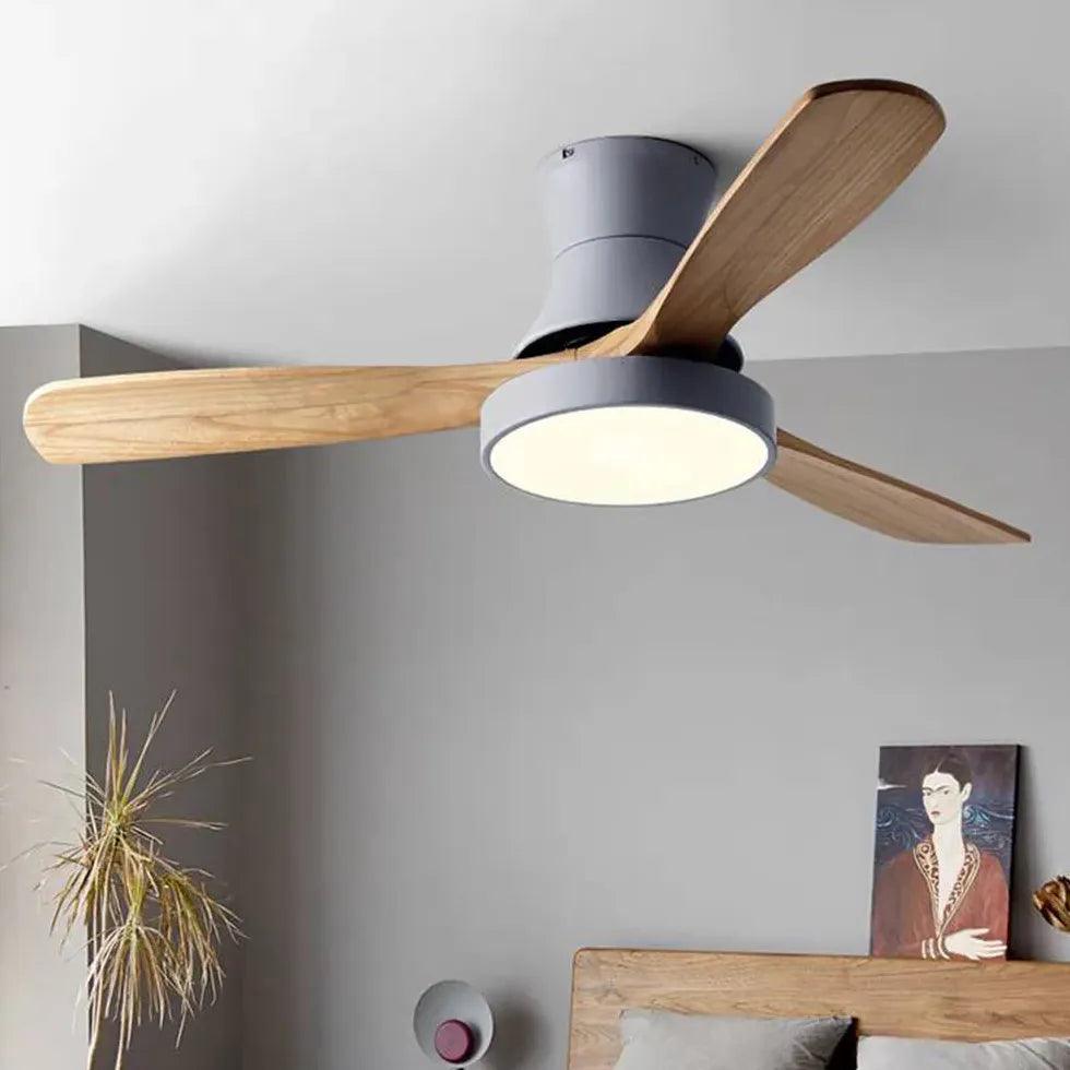 3-Blade Wooden Ceiling Fan with LED Light Kit - Modern Rustic Style for Bedroom, Living Room & Outdoor Patio
