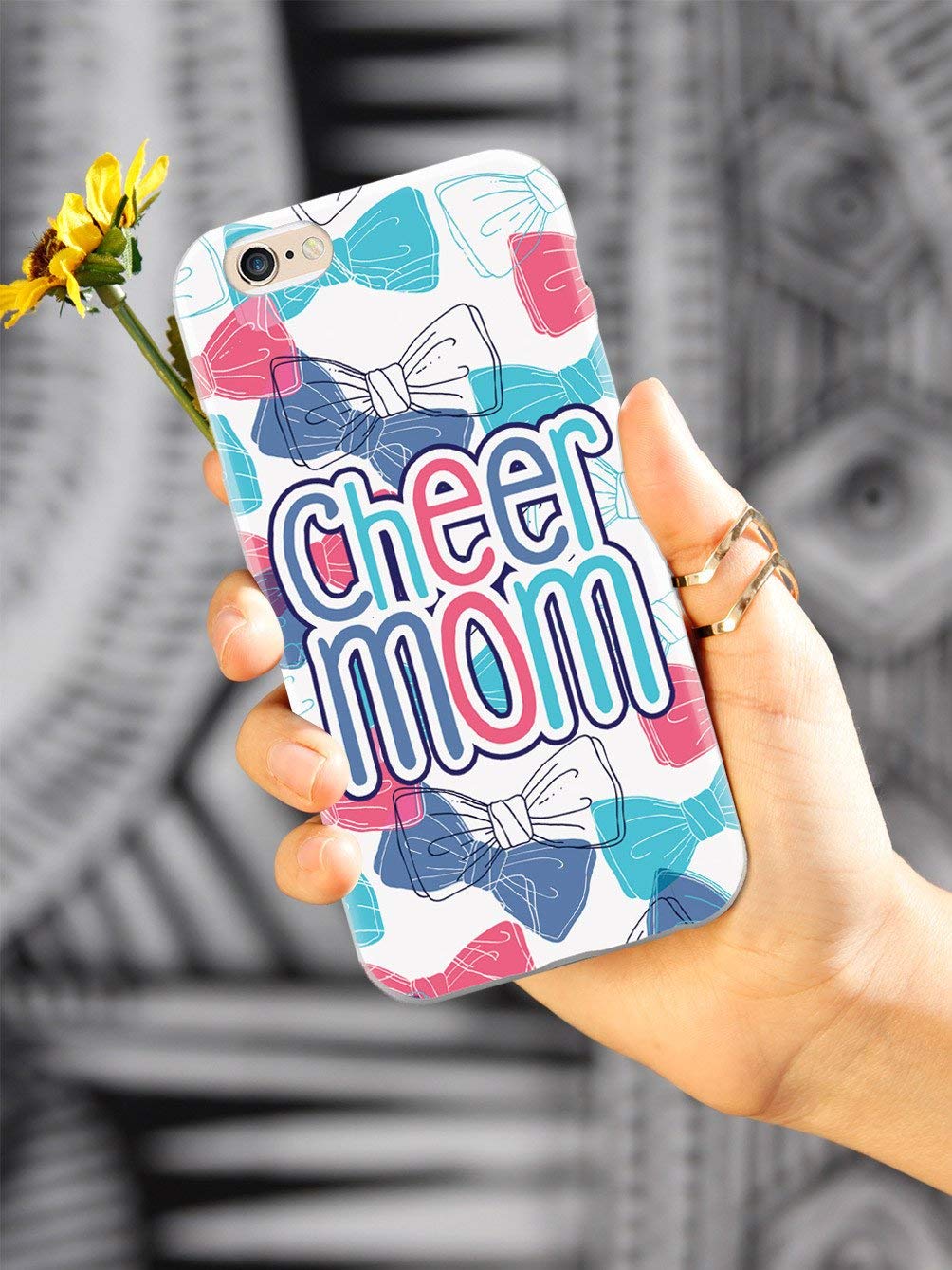 Inspired Cases - Shockproof iPhone 8 Plus Case with 3D Textured Design - Slim Protective Cover for Apple iPhone 8 Plus - Cheer Mom Bow Pattern - Perfect for Everyday Use, Sports & Outdoor Activities