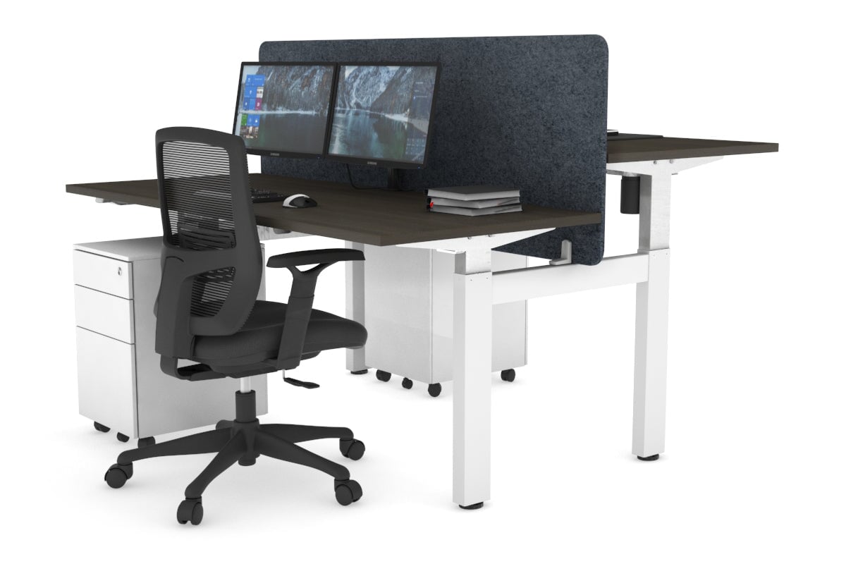 Adjustable Height 2-Person H Bench Workstation - White Frame [1600L x 700W] - Perfect for Office, Home Office & Coworking Spaces