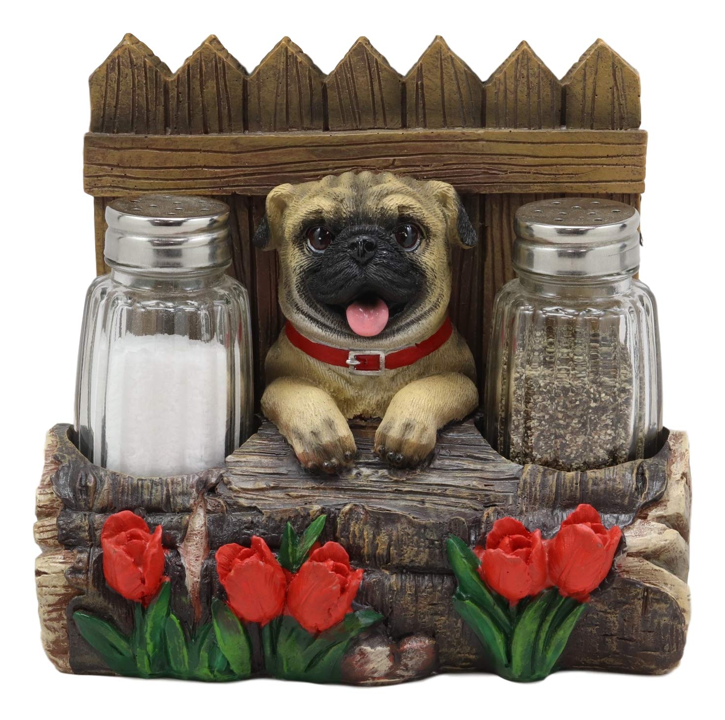 Whimsical Pug Dog Figurine with Wooden Fences - 6