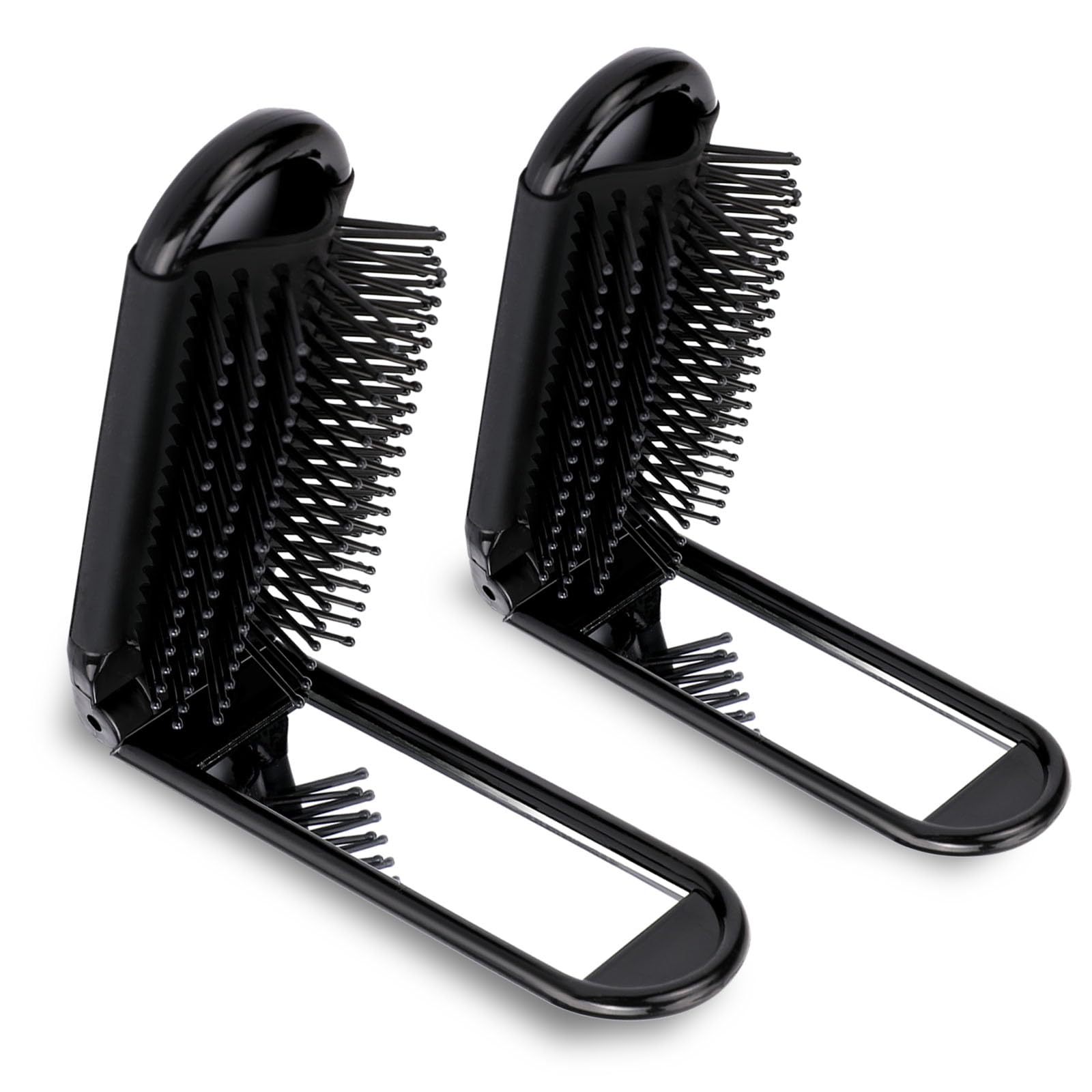 Foldable Travel Hair Brush with Mirror & Massage - 2 Pack for Styling On-the-Go