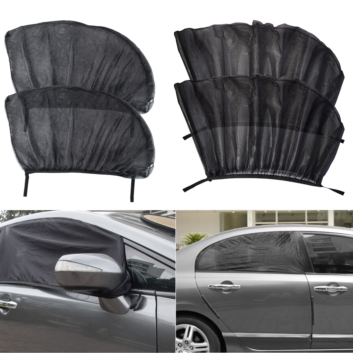 AutomendPro Car Window Mosquito Net 4-Pack - Large Spandex Mesh Bug Screen for Car Windows | Breathable Light Blocking Netting | Perfect for Camping, Road Trips, and Outdoor Adventures