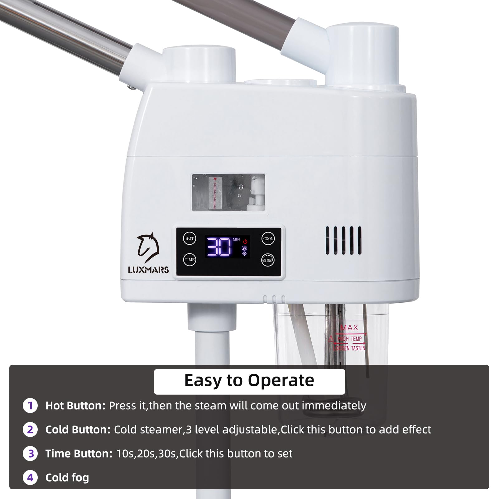 Professional 3-in-1 Facial Steamer with 5X Magnifying Lamp | Hot & Cold Mist Function for Deep Cleansing, Moisturizing & Pore Minimizing | Spa & At-Home Skincare Treatment for Glowing Firm Skin