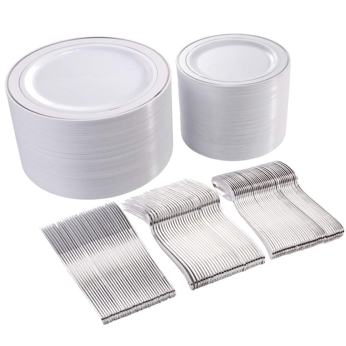 300-Piece Silver Plastic Dinnerware Set - 60 Disposable 10.25