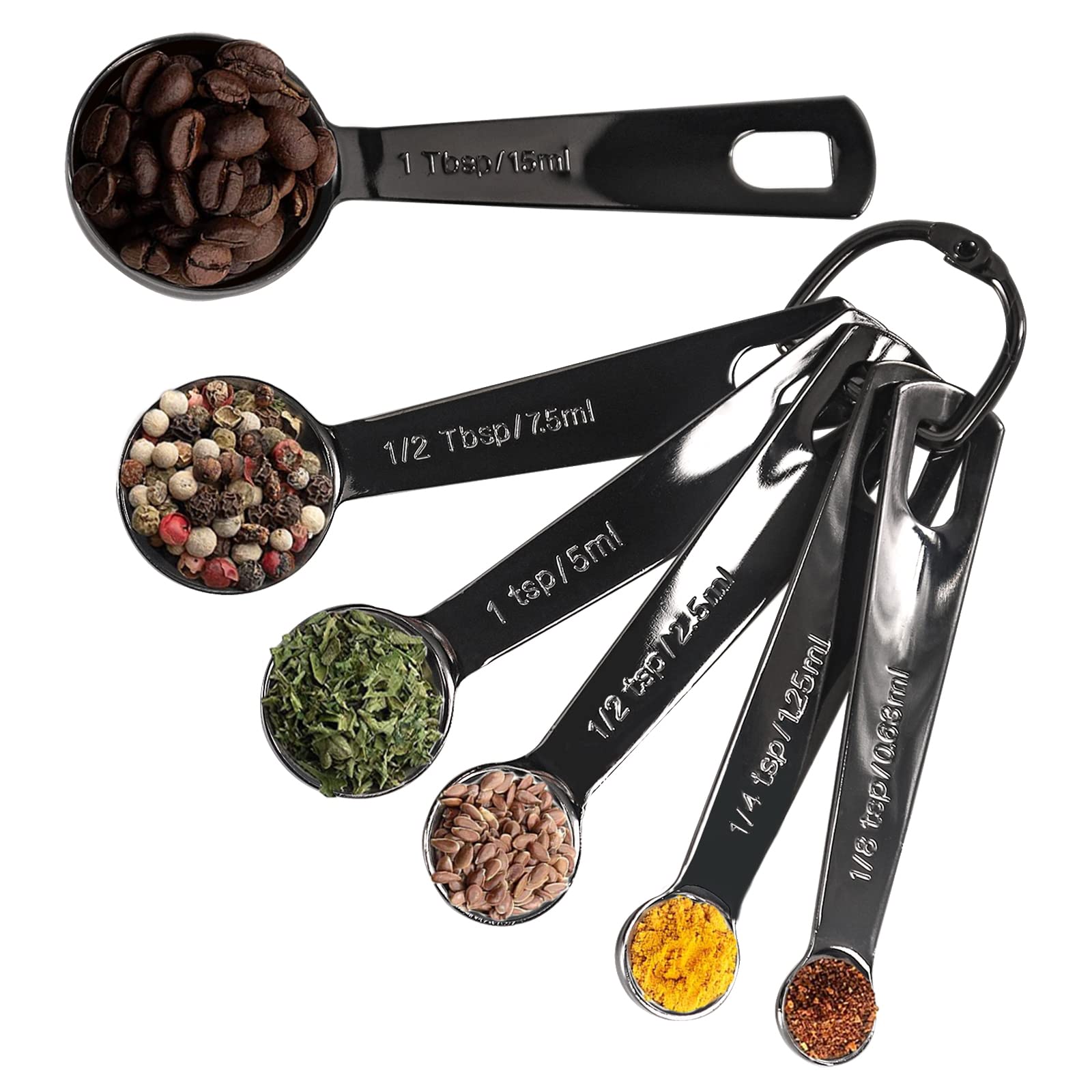 Premium 6-Piece Black Measuring Spoons Set - 18/8 Stainless Steel Heavy Duty Measuring Spoons for Cooking & Baking - Tablespoon & Teaspoon Measuring Spoons for Dry/Liquid Ingredients & Spices - Ideal for Home Kitchen, Professional Baking & Meal Prep