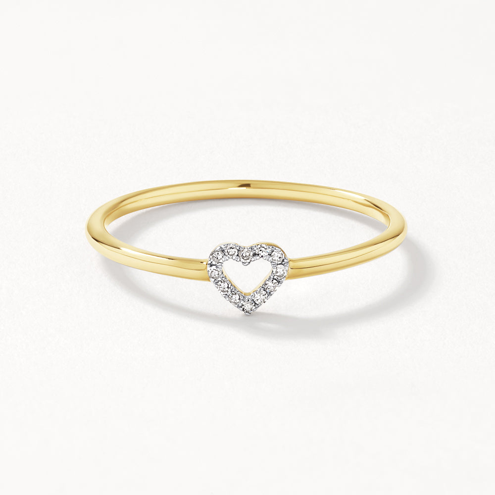 10k Gold Micro Pave Diamond Open Heart Ring - Elegant Dainty Jewelry for Women, Perfect for Valentine's Day, Anniversary & Romantic Gifts