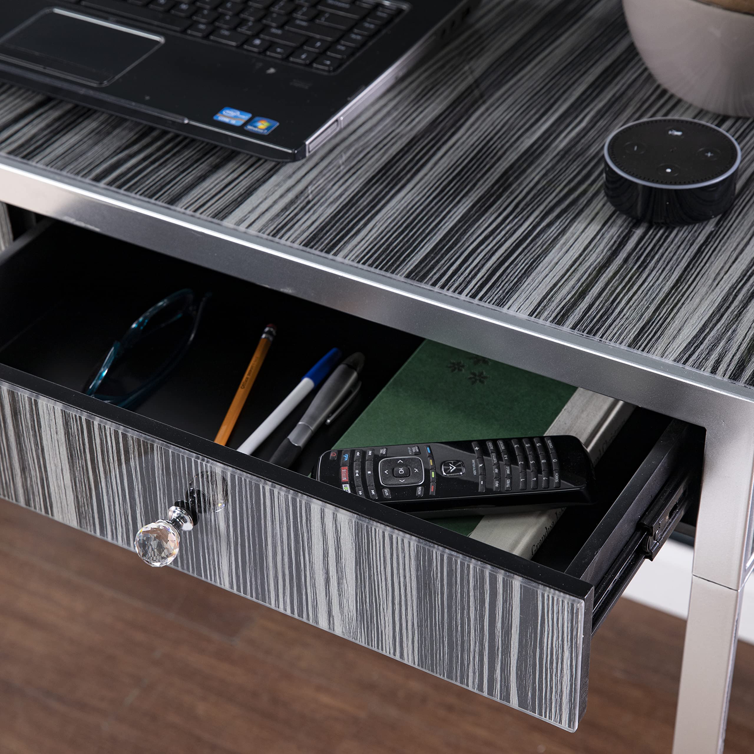 SEI Furniture Harpsden Writing Desk - Silver Finish Modern Home Office Desk for Study, Work & Small Spaces | Perfect for Remote Work, Online Classes & Crafting