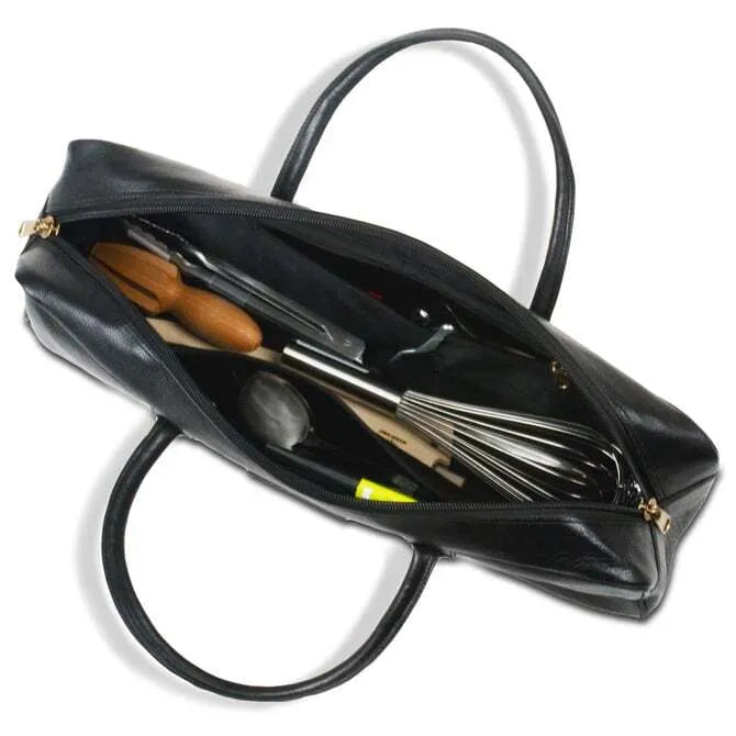 Premium Boldric Chef Carryall Bag - Genuine Black Leather Tote for Professional Chefs & Culinary Students - Ideal for Kitchen, Cooking Classes & Restaurant Work
