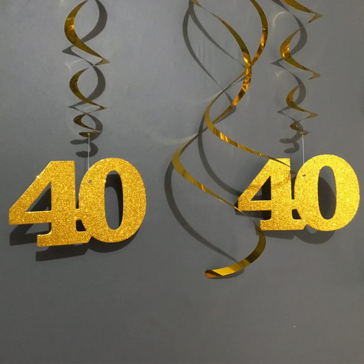 40th Birthday Decorations for Women - 24pc Gold Glitter Ceiling Hanging Swirls, Shiny Anniversary Party Decorations - Perfect for Birthday Parties, Milestone Celebrations & Photo Backdrops
