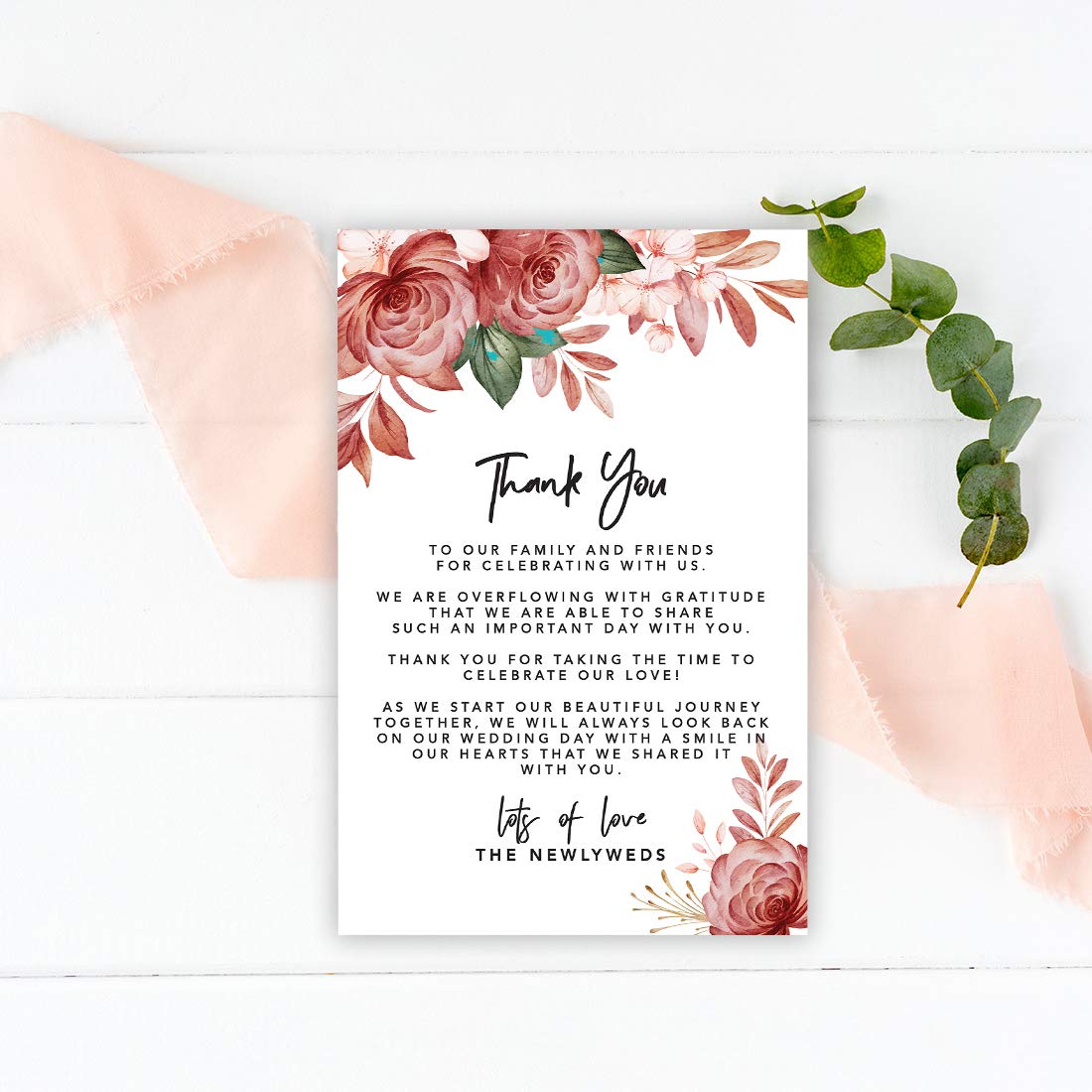 Boho Floral Wedding Thank You Cards - 56-Pack 4x6 Inch Place Setting Cards for Table Reception, Dinner Plates & Wedding Favors - Perfect for Guests, Family & Friends - Elegant Seating Decor for Weddings, Bridal Showers & Special Events